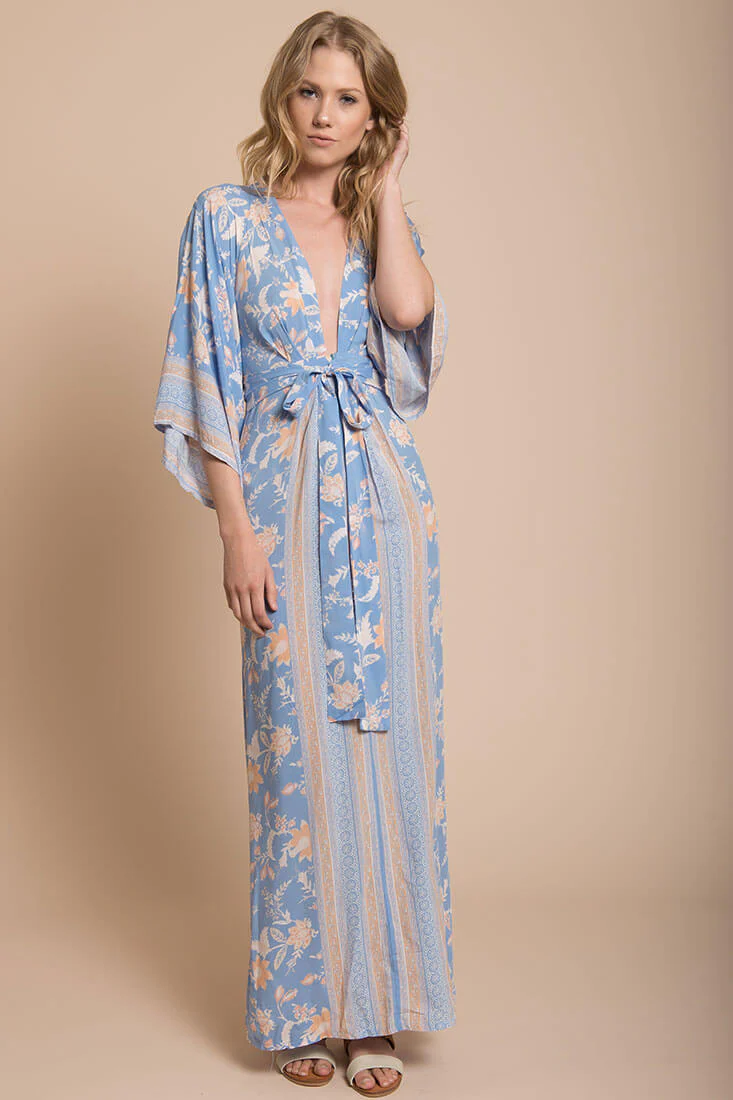 Kira Kimono Maxi Dress Blue - Sonourner