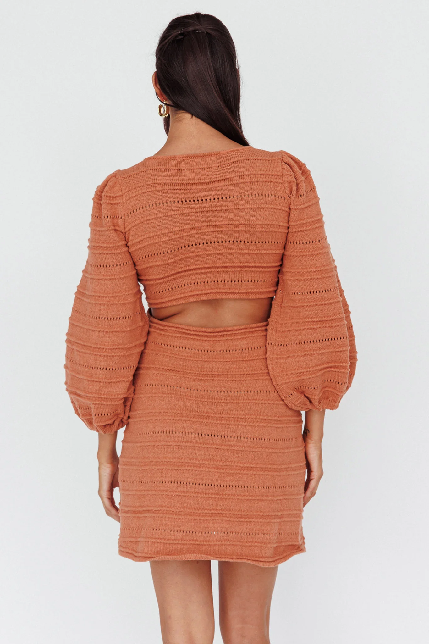 Meredith Long Sleeve Cut-Out Mini Dress Cinnamon - Sonourner