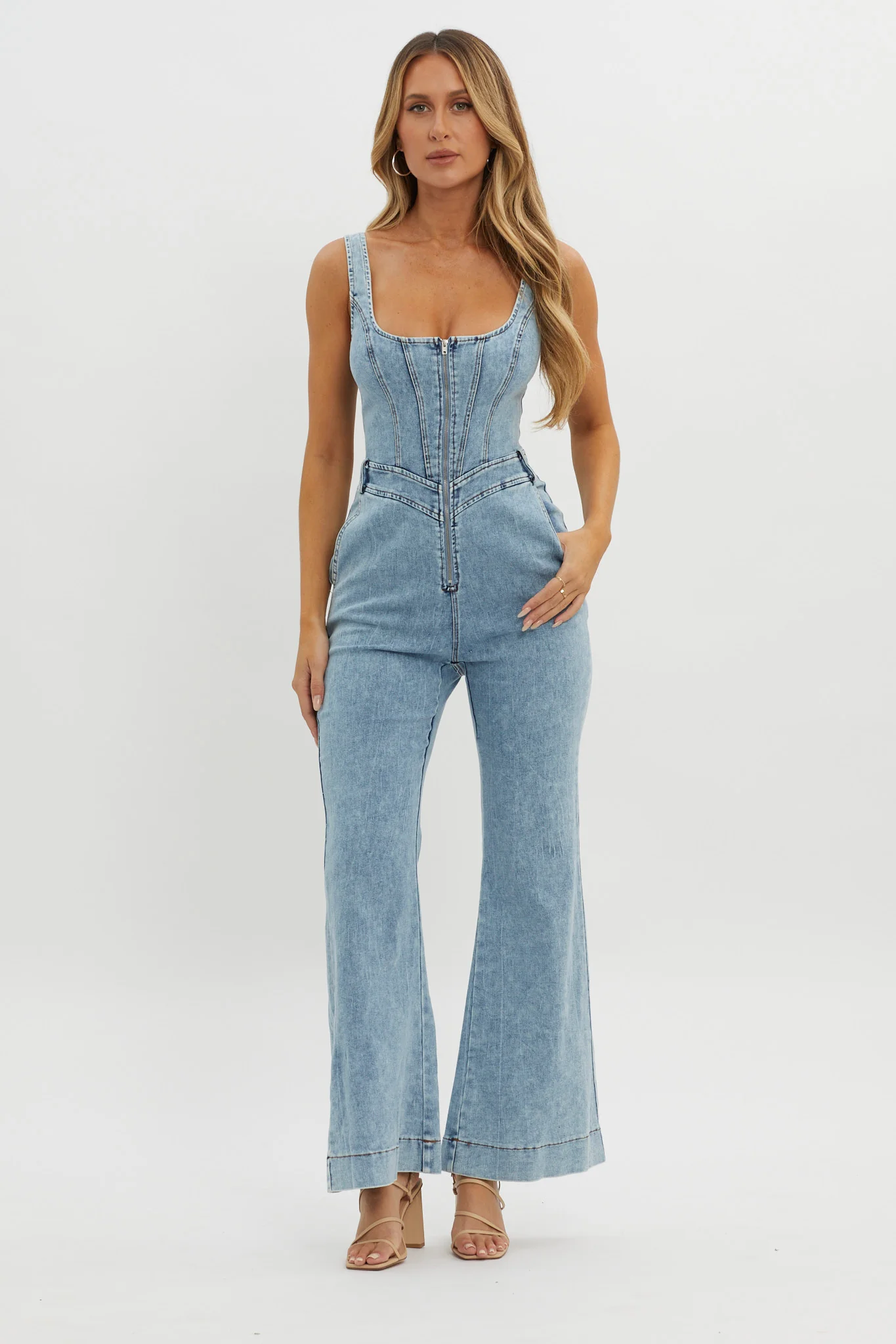Intermission Flared Leg Jumpsuit Denim - Sonourner