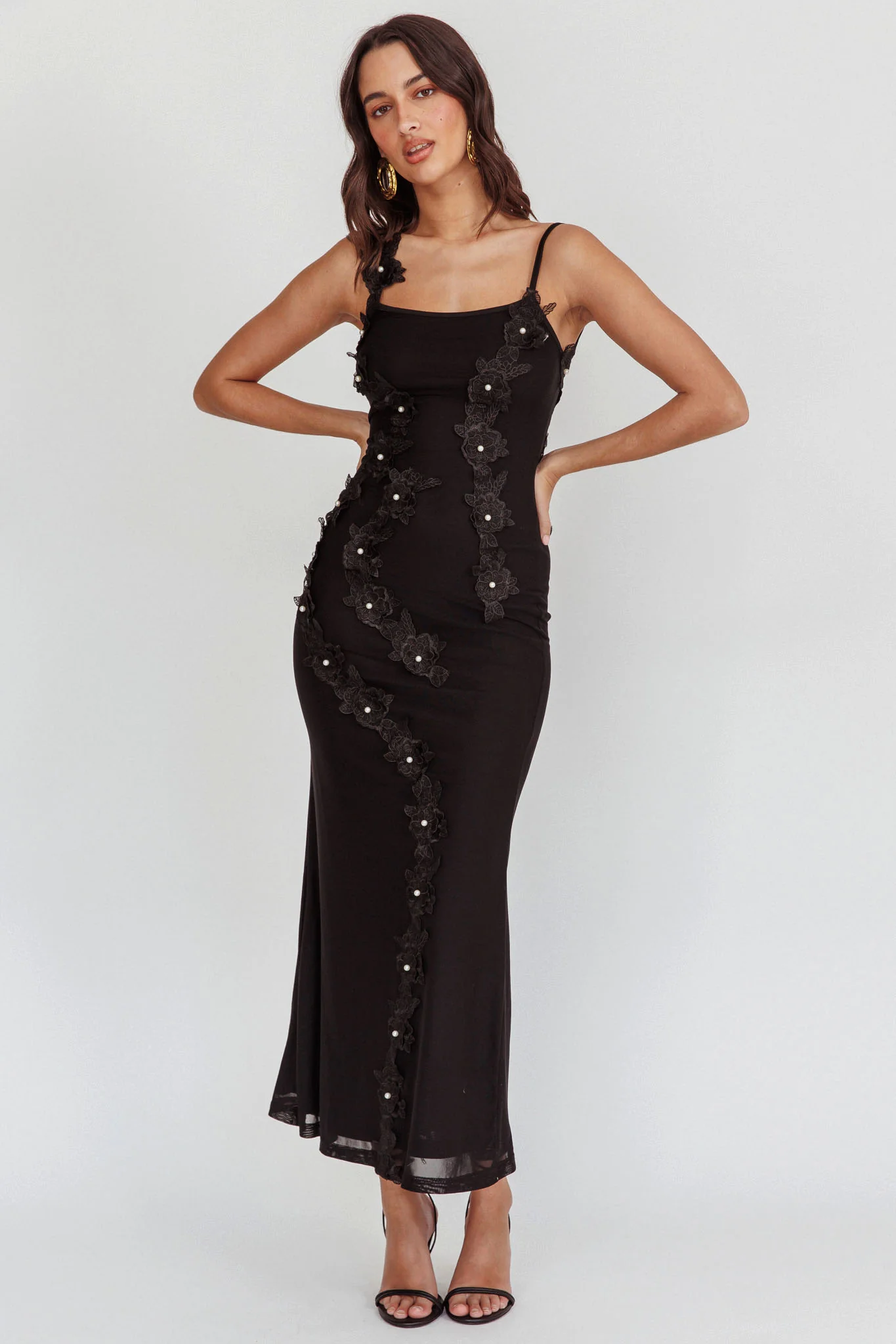 Like I'm Dreaming Floral Pearl Maxi Dress Black - Sonourner