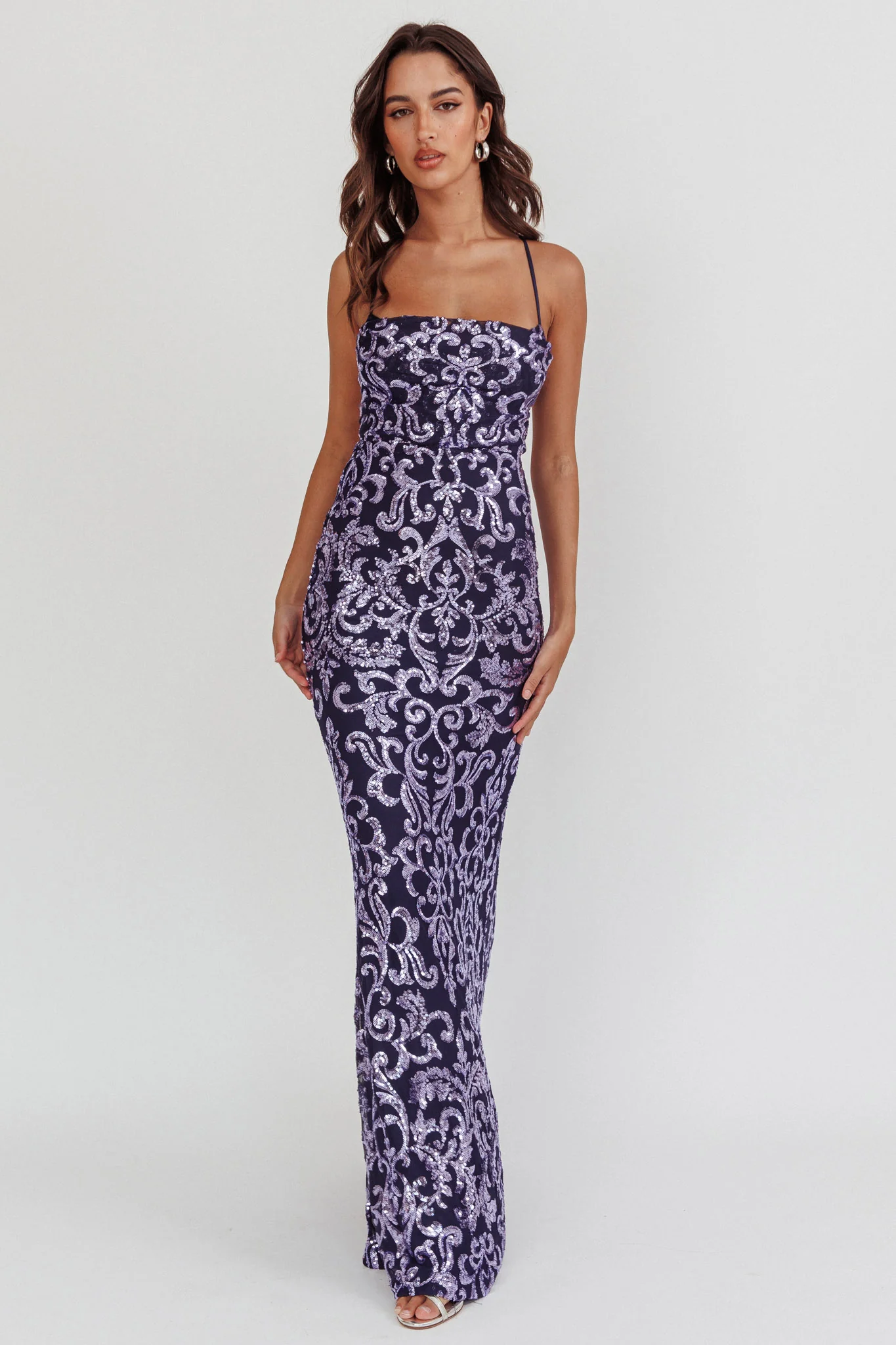 Someone New Sequin Maxi Dress Lavender/Navy - Sonourner