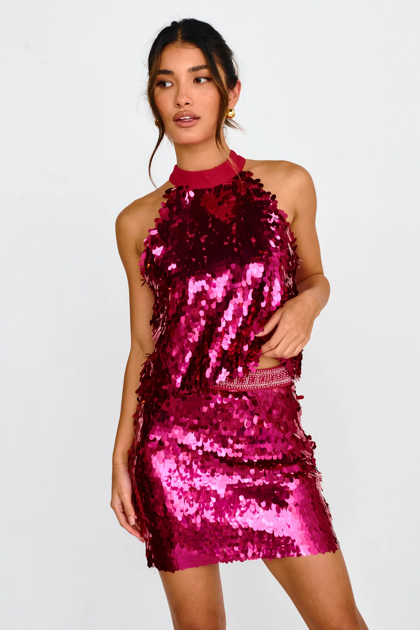 She's So LA Sequin Mini Skirt Hot Pink - Sonourner