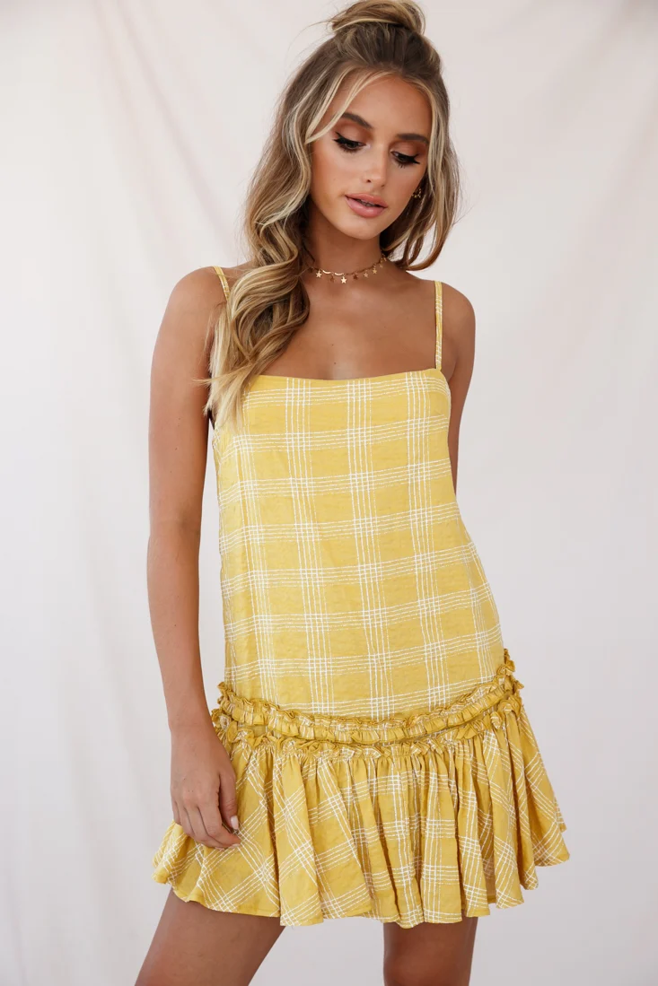 Zelda Dropped Waist Shift Dress Mustard - Sonourner