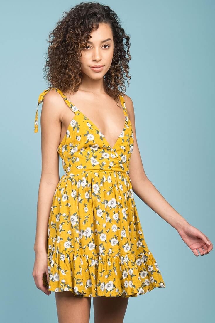Elin Ruffled Casual Fall Dress Yellow - Sonourner