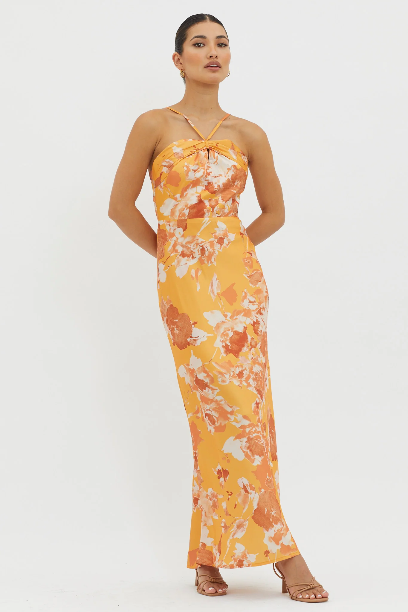 Carter Foldover Neckline Maxi Dress Orange Yellow - Sonourner