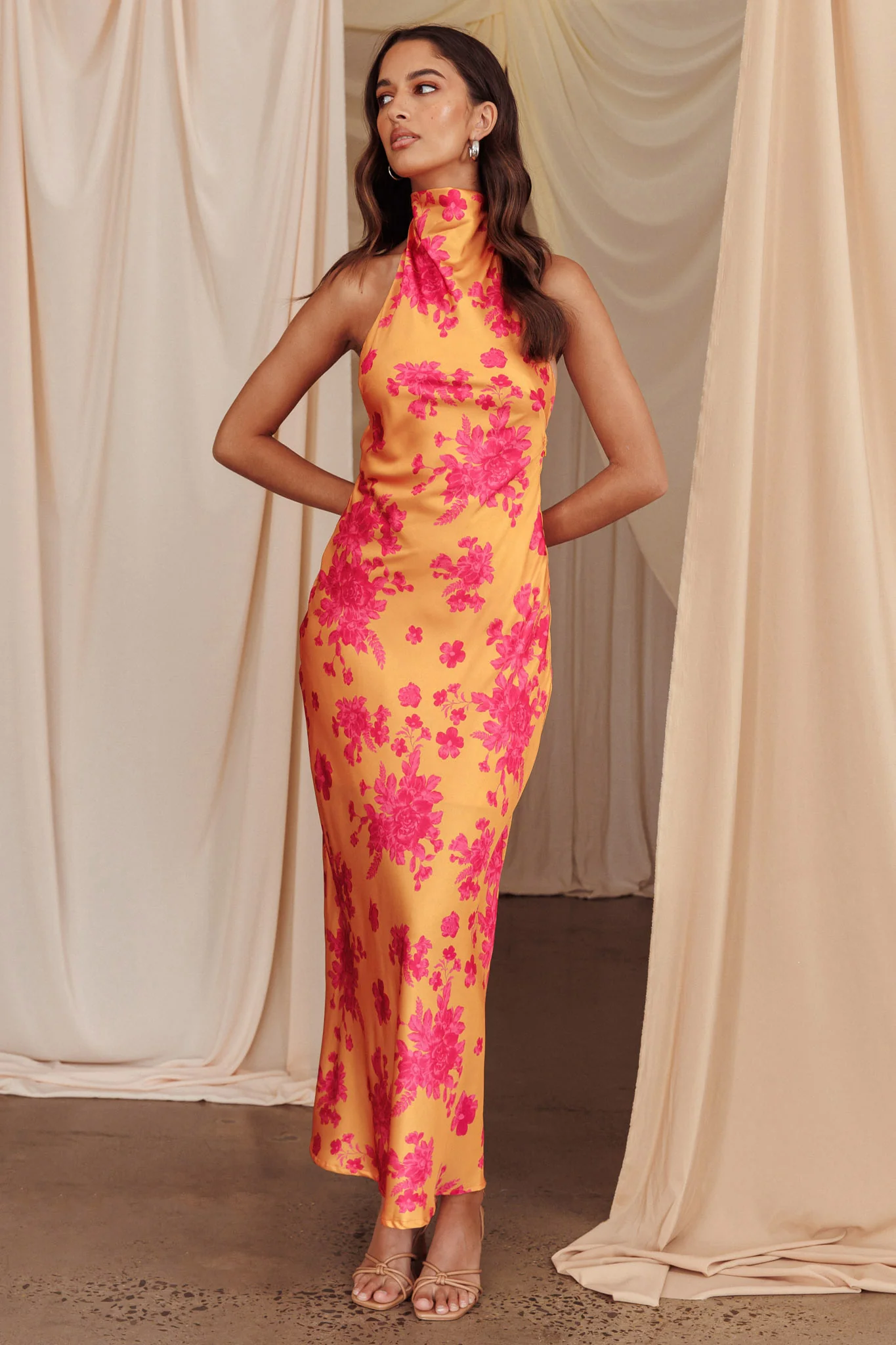 Sweetest Sundays Halterneck Open Back Dress Orange - Sonourner