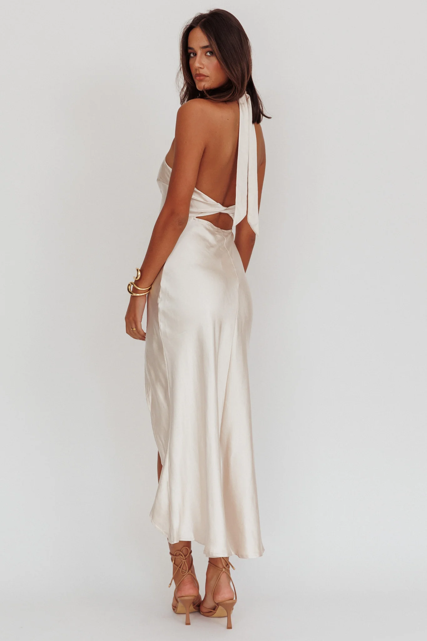 Sonoma Halterneck Twist Back Maxi Dress Champagne - Sonourner