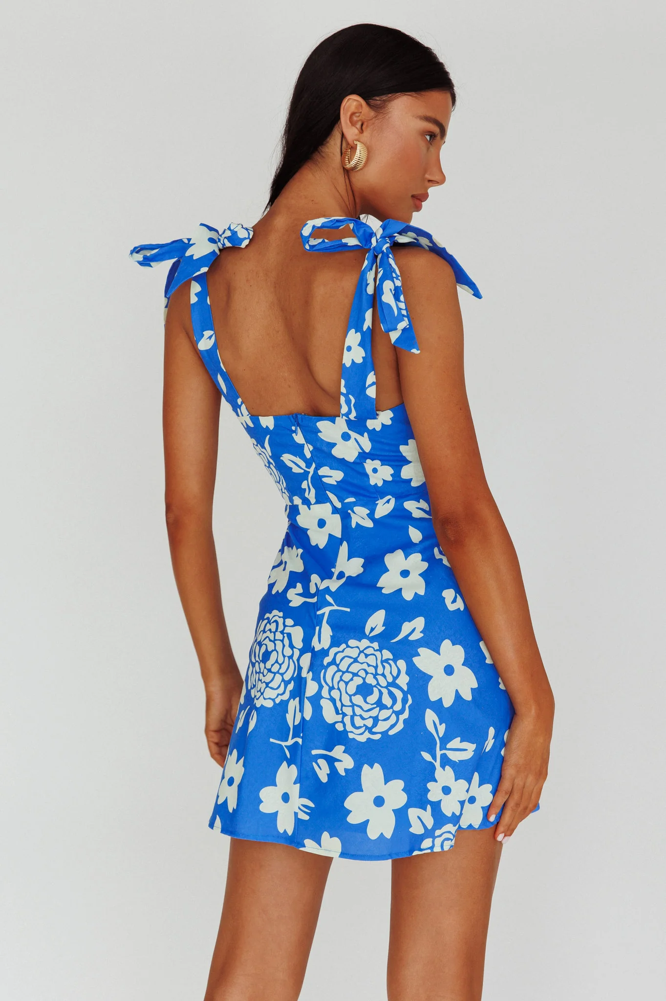 Mykonos Morning Tied Shoulder Mini Dress Floral Ocean - Sonourner