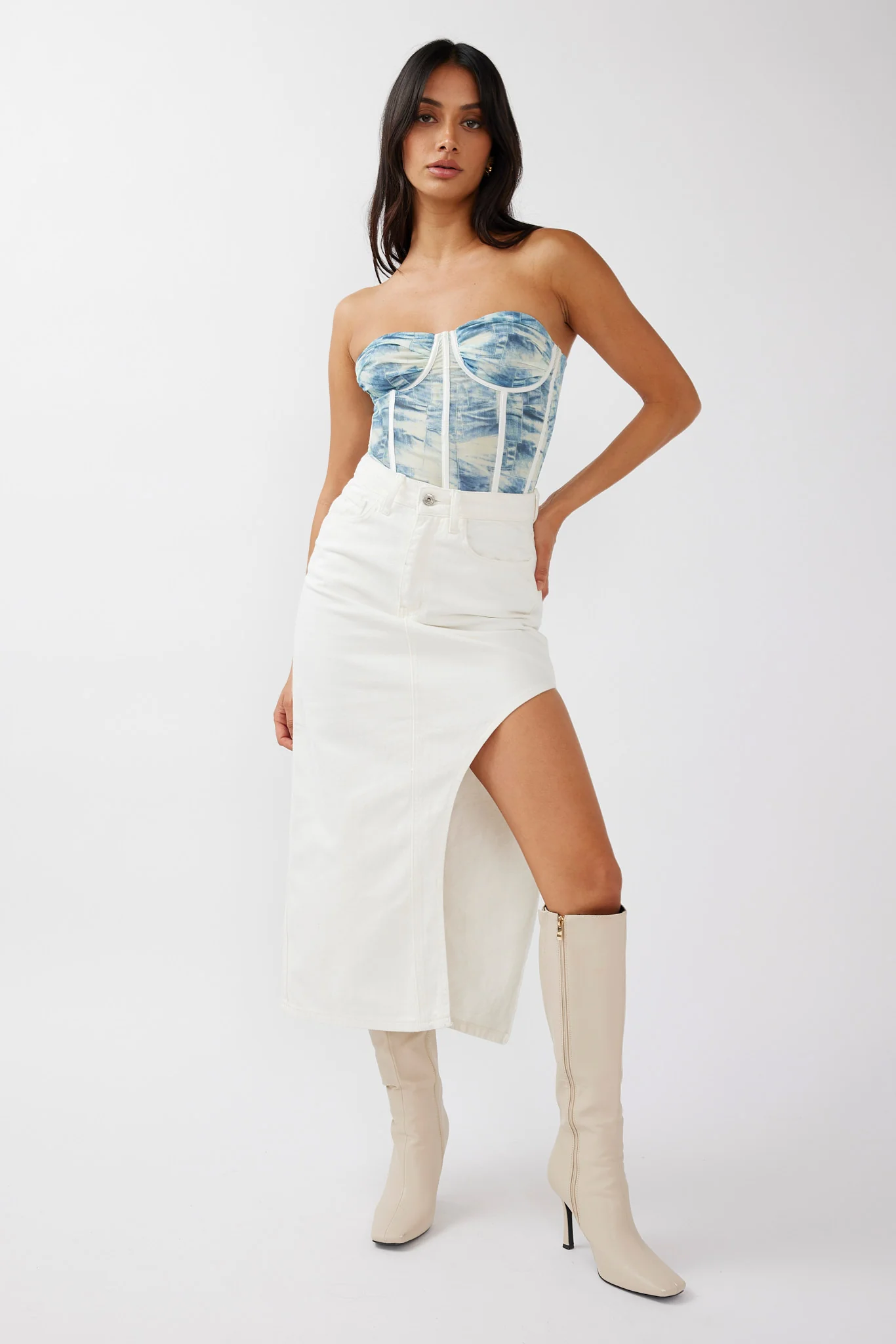 Peachy Keen Cut-Out Split Midi Skirt White - Sonourner