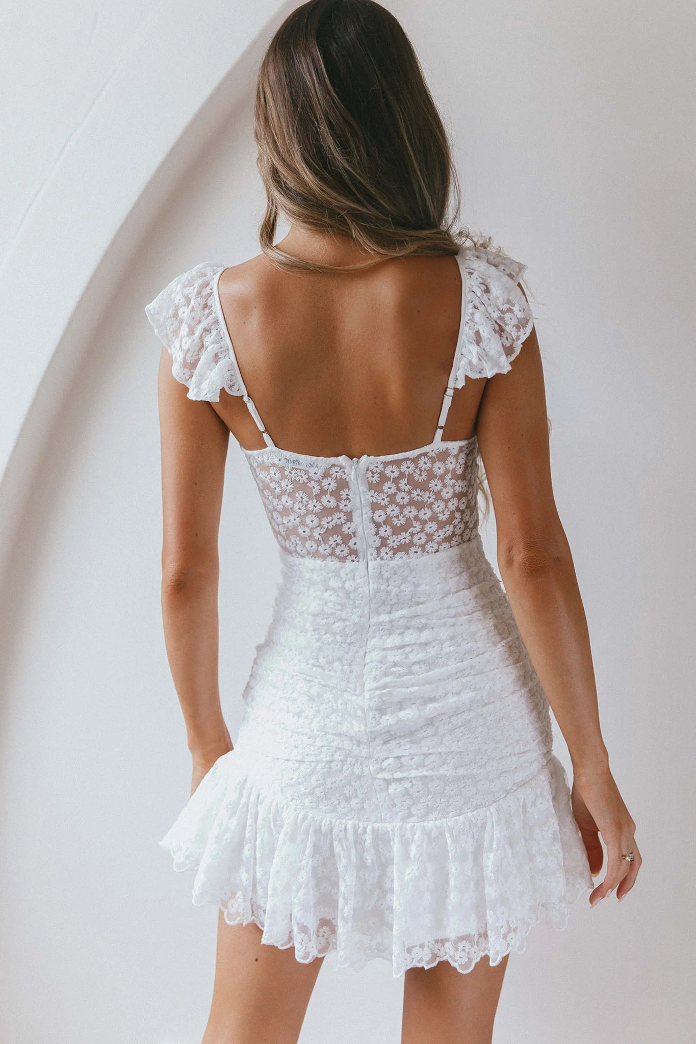 Presley Embroidered Frill Dress Steel White - Sonourner