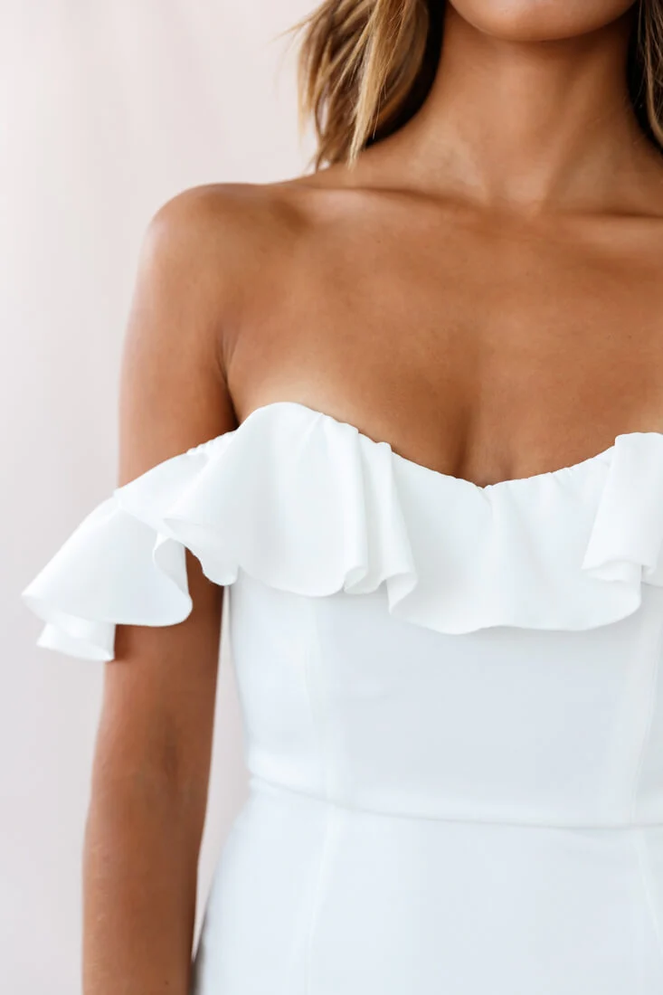 Cloud 9 Bardot Neckline Corset Back Dress White - Sonourner