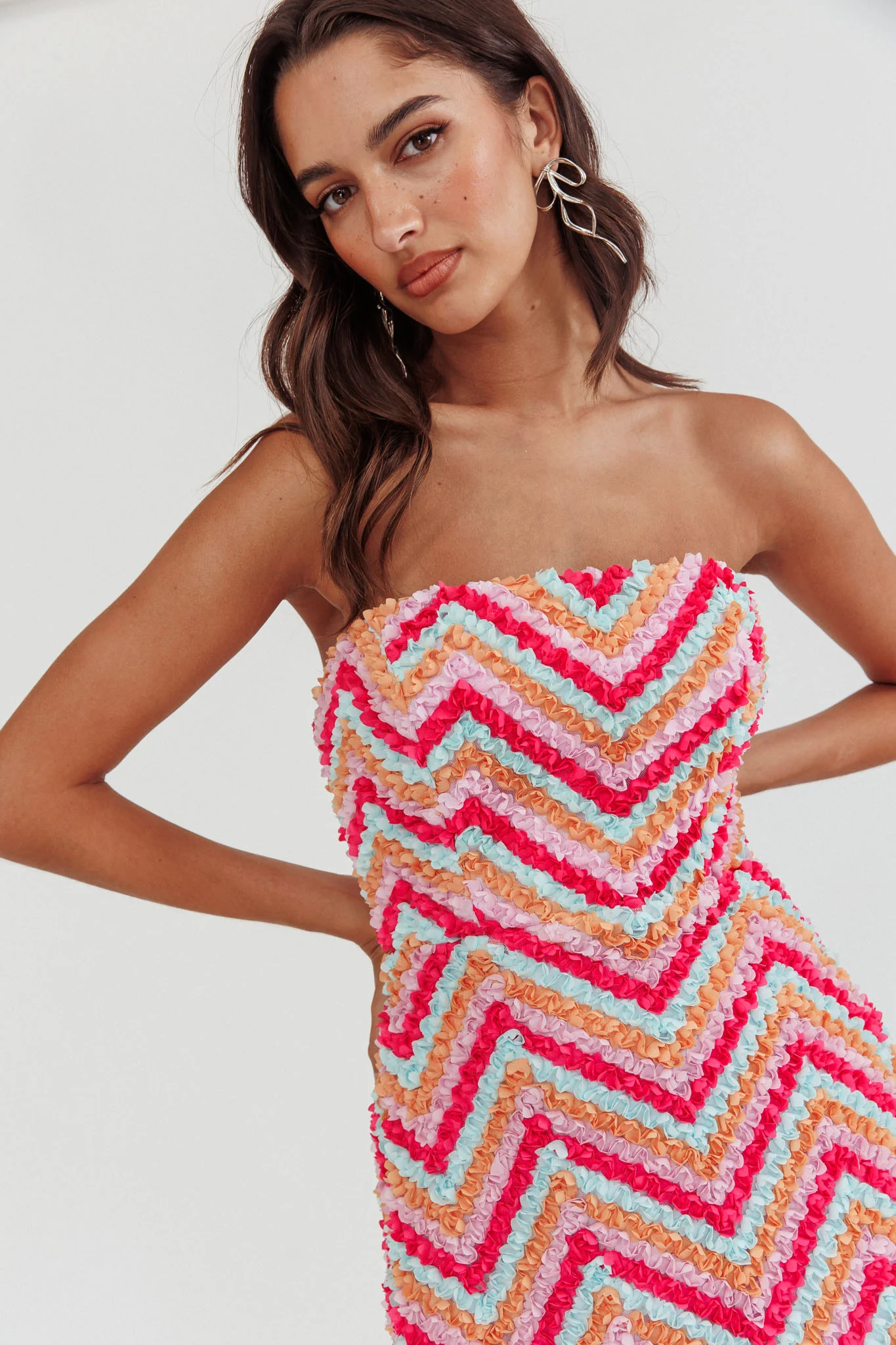 In Paris Embellished Chevron Mini Dress Fuchsia - Sonourner