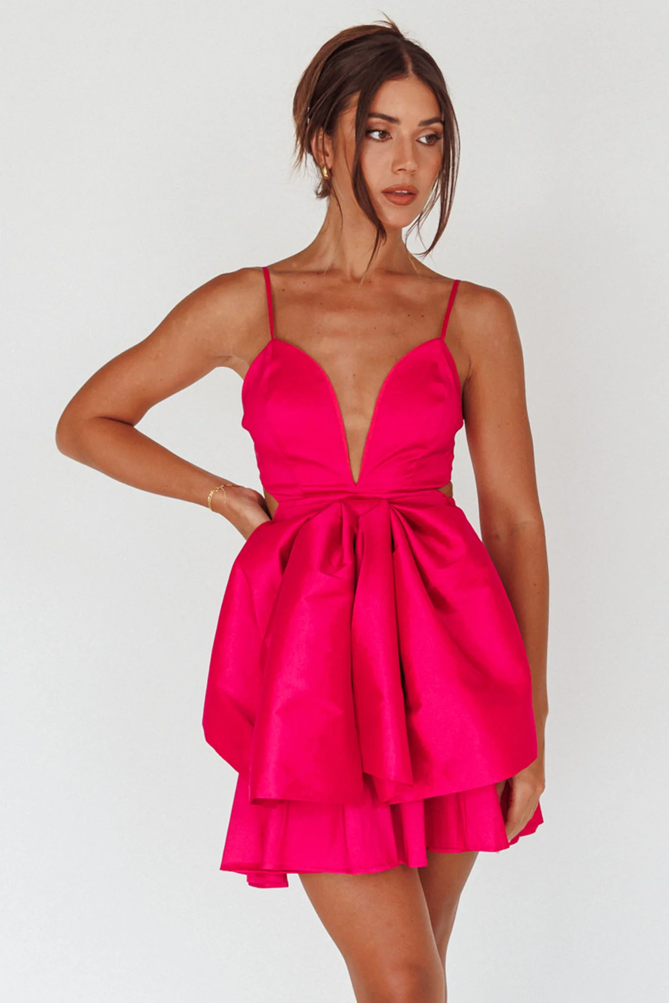 Life Is Rosy Large Bow Mini Dress Fuchsia - Sonourner