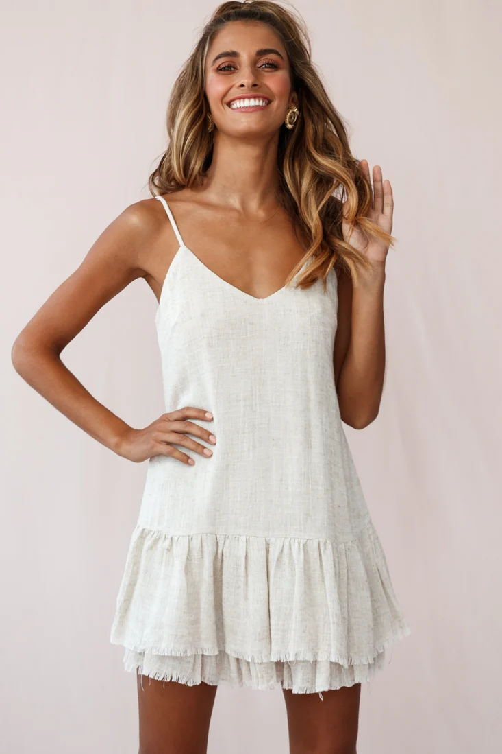 Arabelle Cami Strap Raw Hem Dress Natural - Sonourner