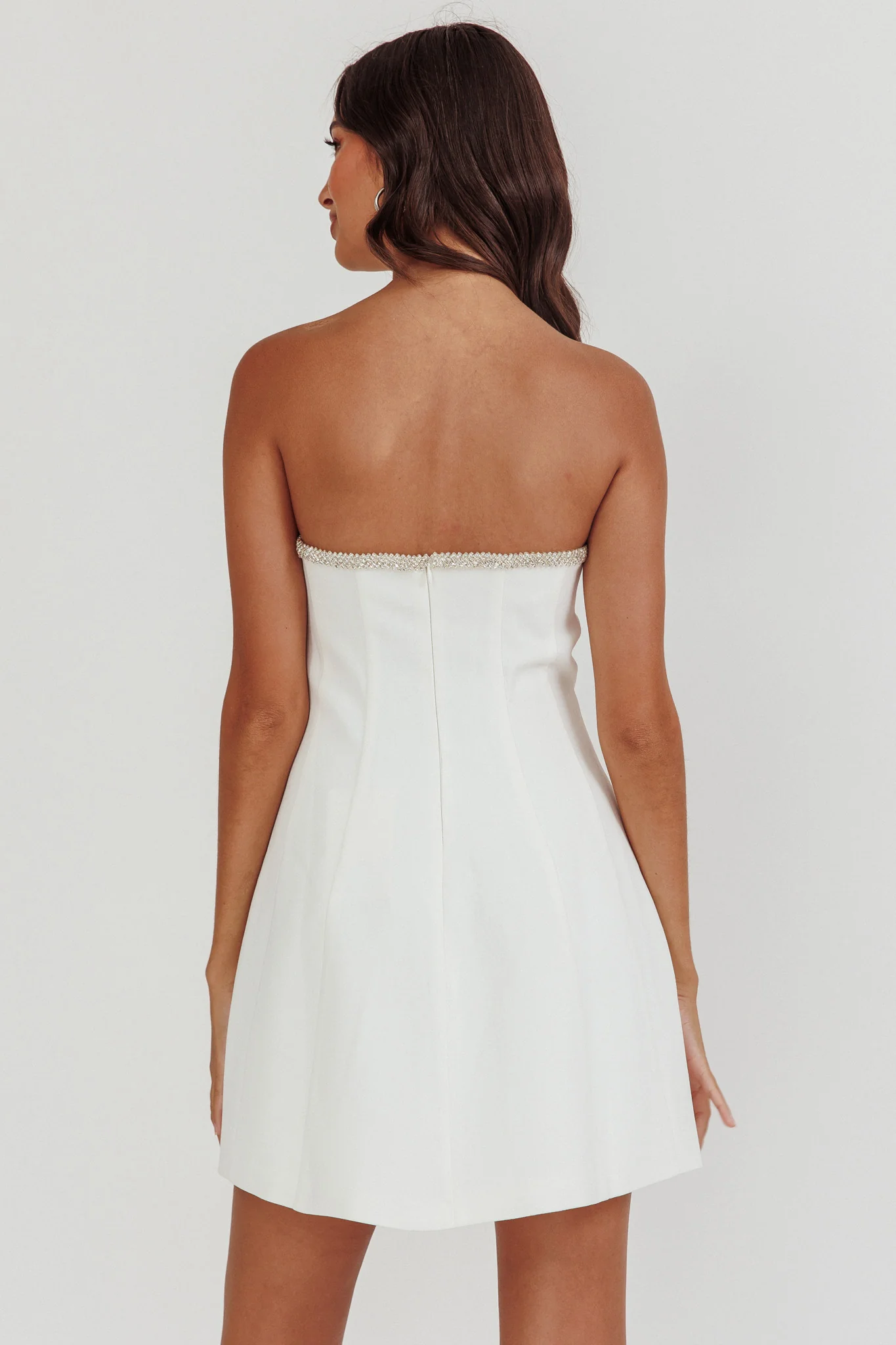 Macaila Rhinestone Trim Strapless Mini Dress Off White - Sonourner