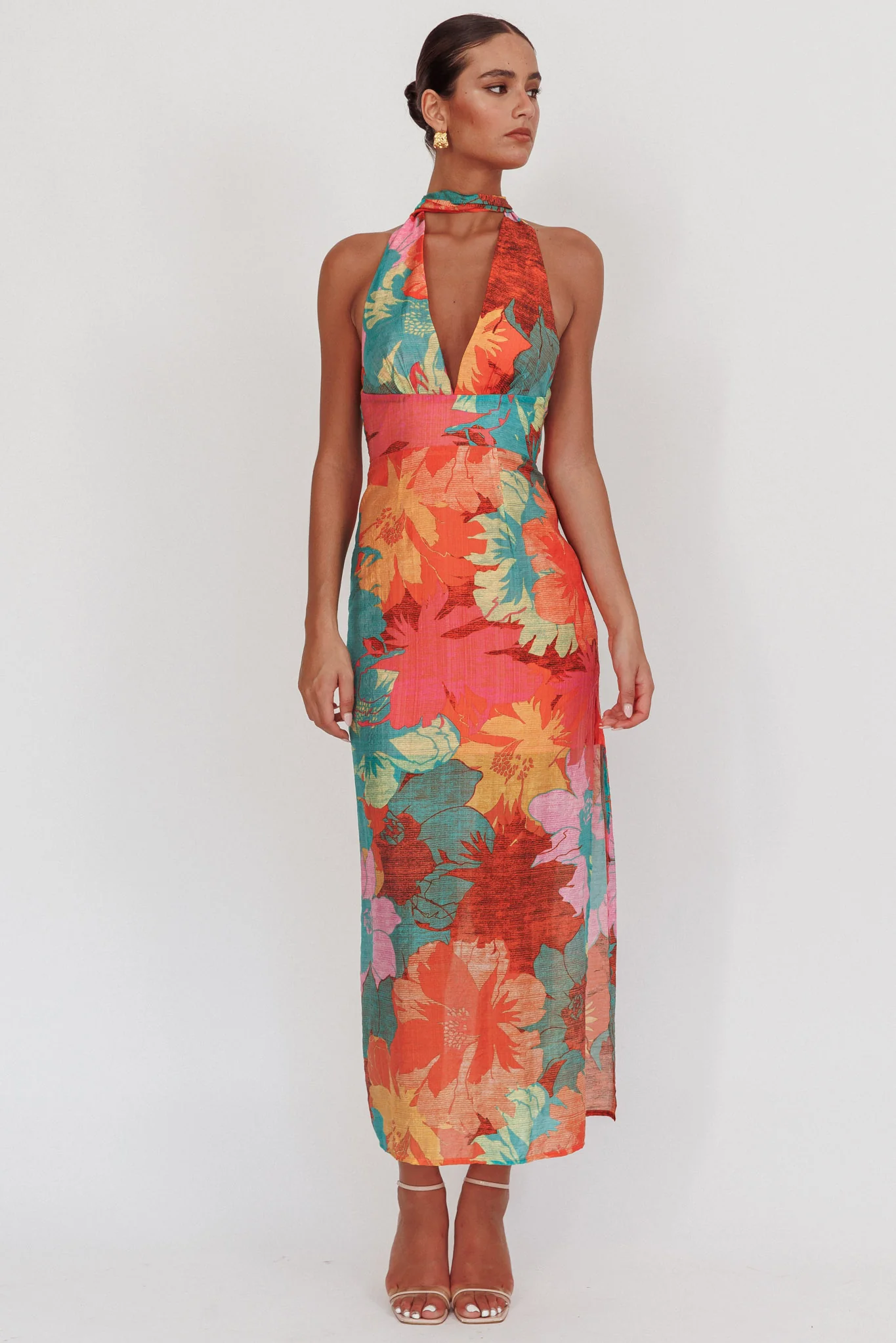 Cipriana Backless Halter Maxi Dress Floral Pink - Sonourner