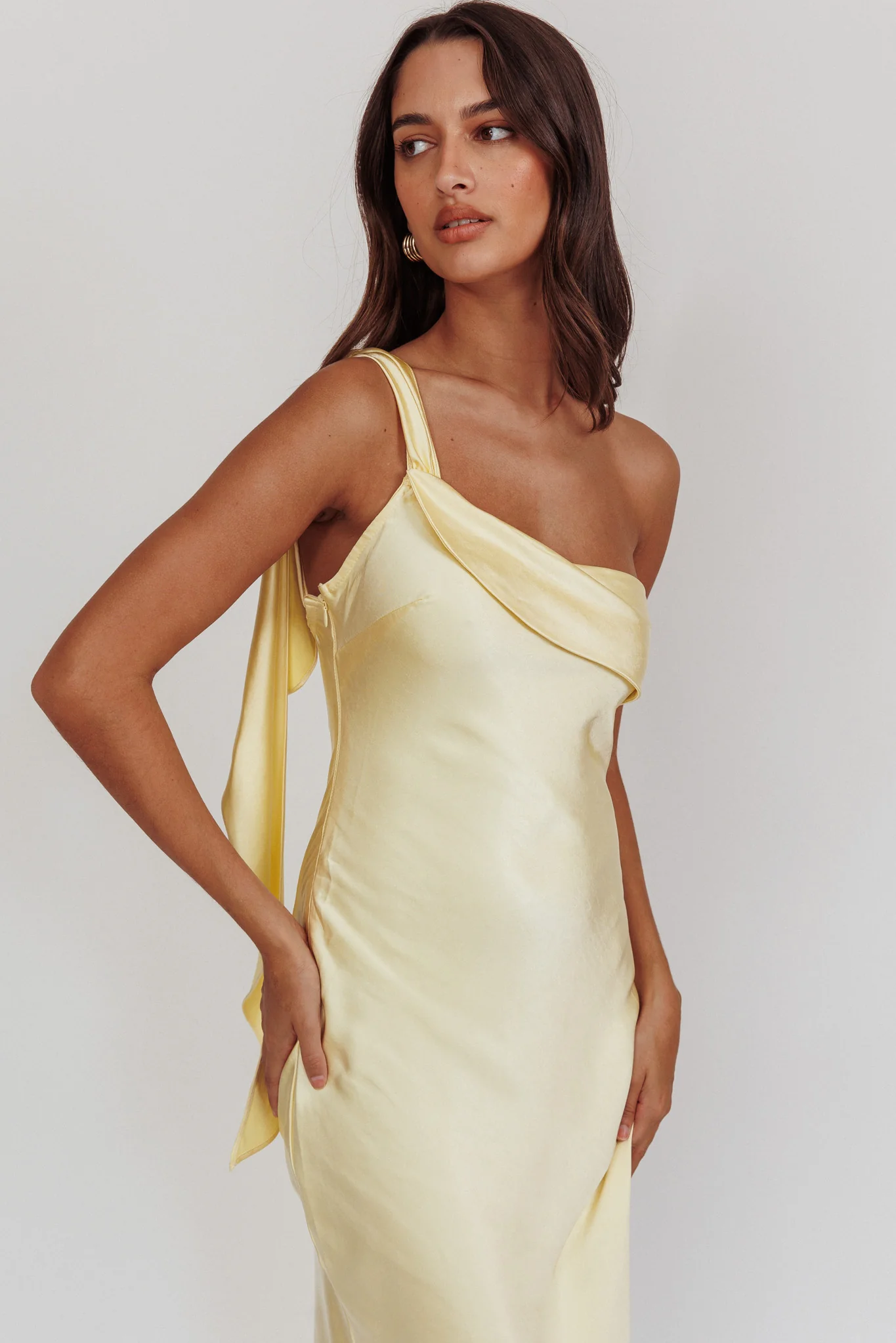 Carmel One-Shoulder Sash Maxi Dress Butter - Sonourner
