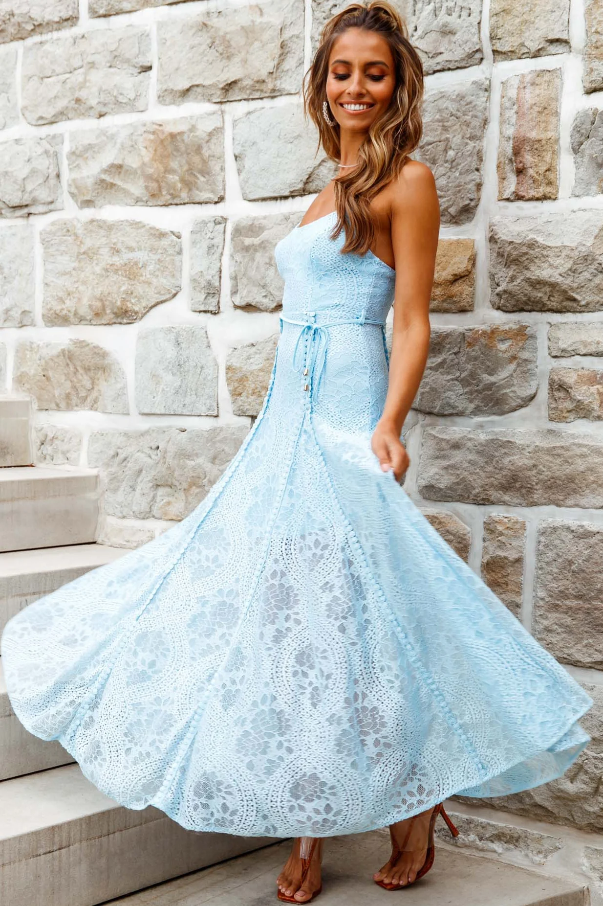 Palm Springs Lace Overlay Maxi Dress Blue - Sonourner