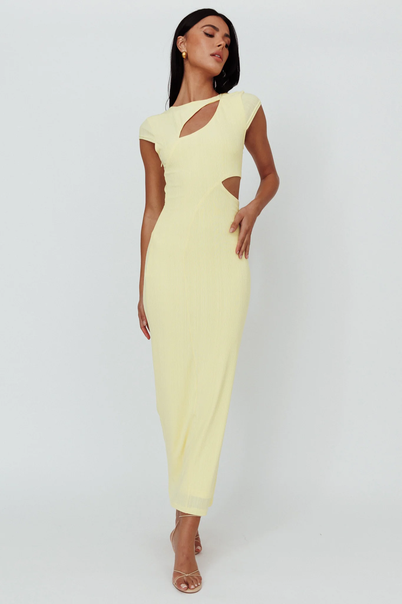 Elenice Cap Sleeve Cut-Out Midi Dress Lemon - Sonourner
