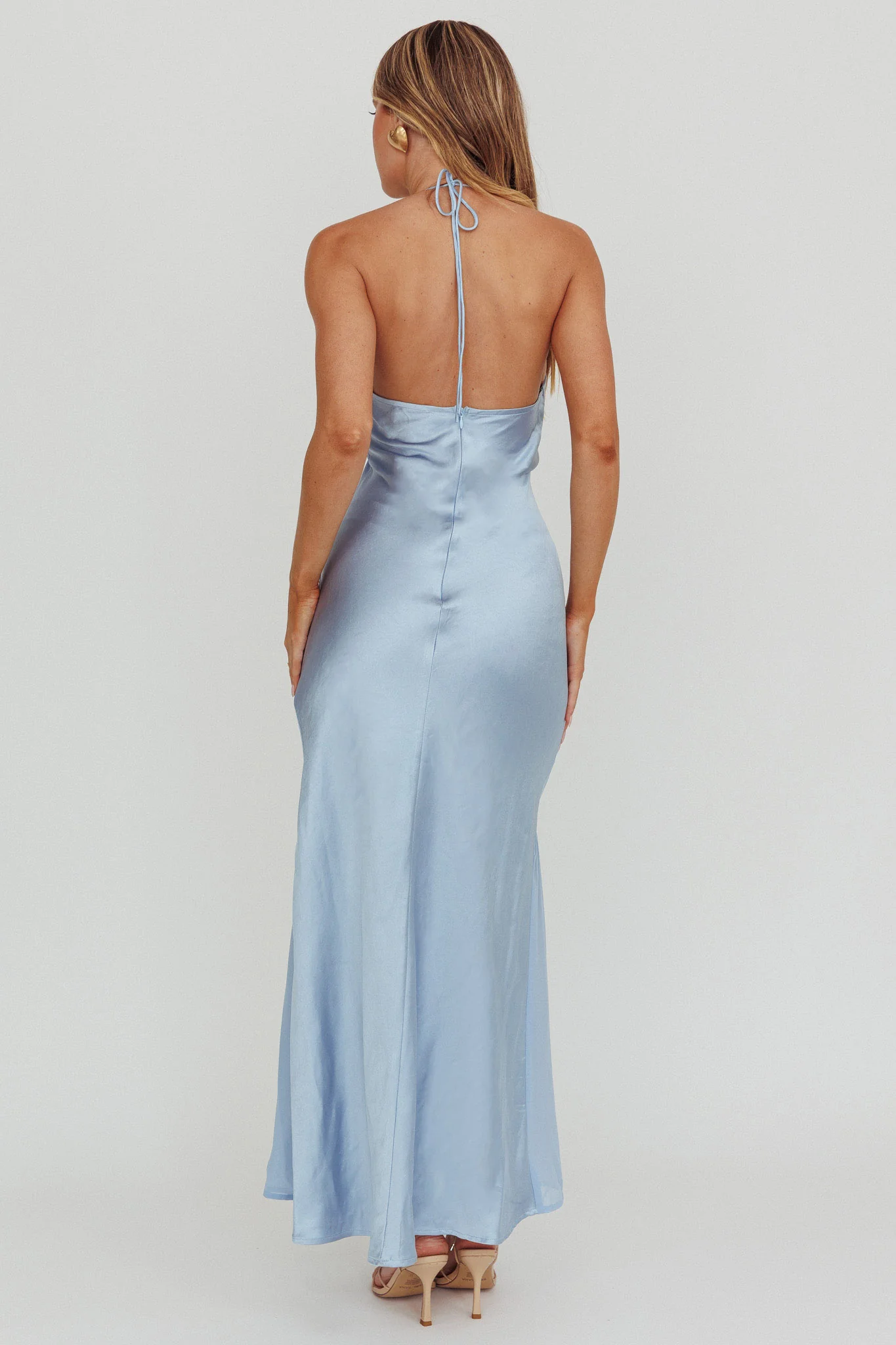 Aysah Chiffon Hem Halter Maxi Dress Light Blue - Sonourner