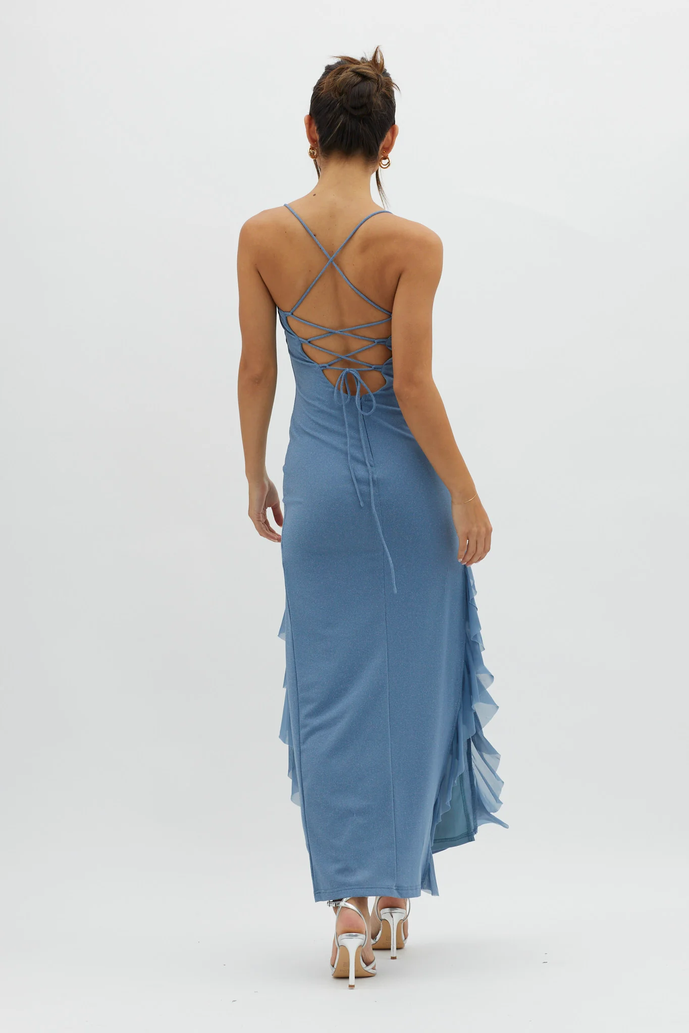 Rosilyn Split Ruffle Midi Dress Blue - Sonourner