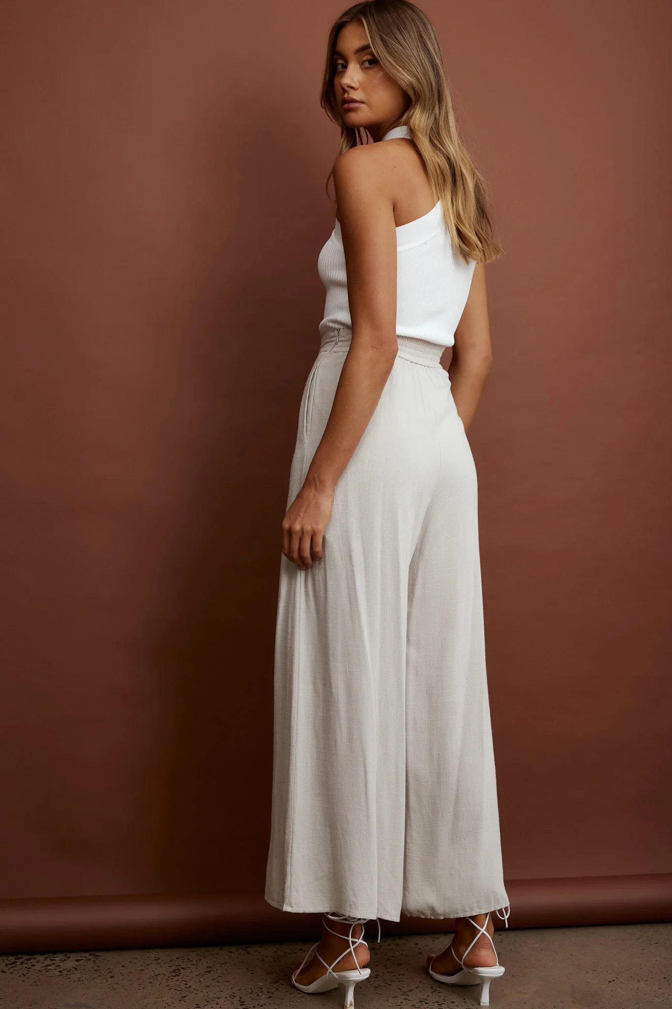 La Romana High Waisted Wide Leg Pants Sand - Sonourner
