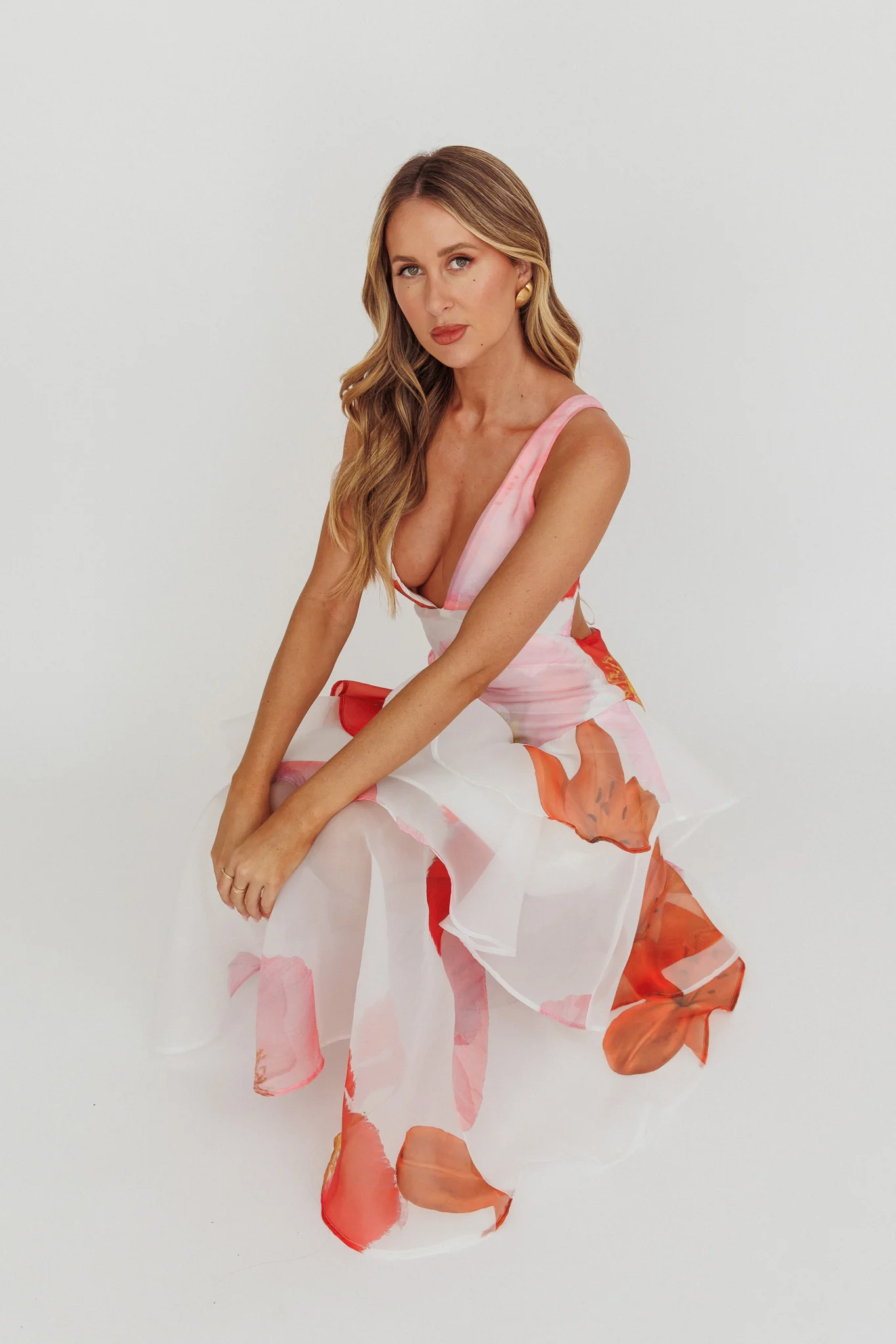 Veda Strappy Back Ruffle Maxi Dress Flowers Pink - Sonourner