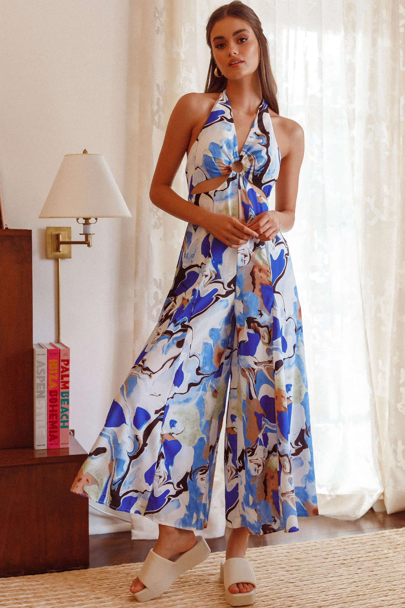 Solstice Sun Halterneck Jumpsuit Swirl Blue - Sonourner