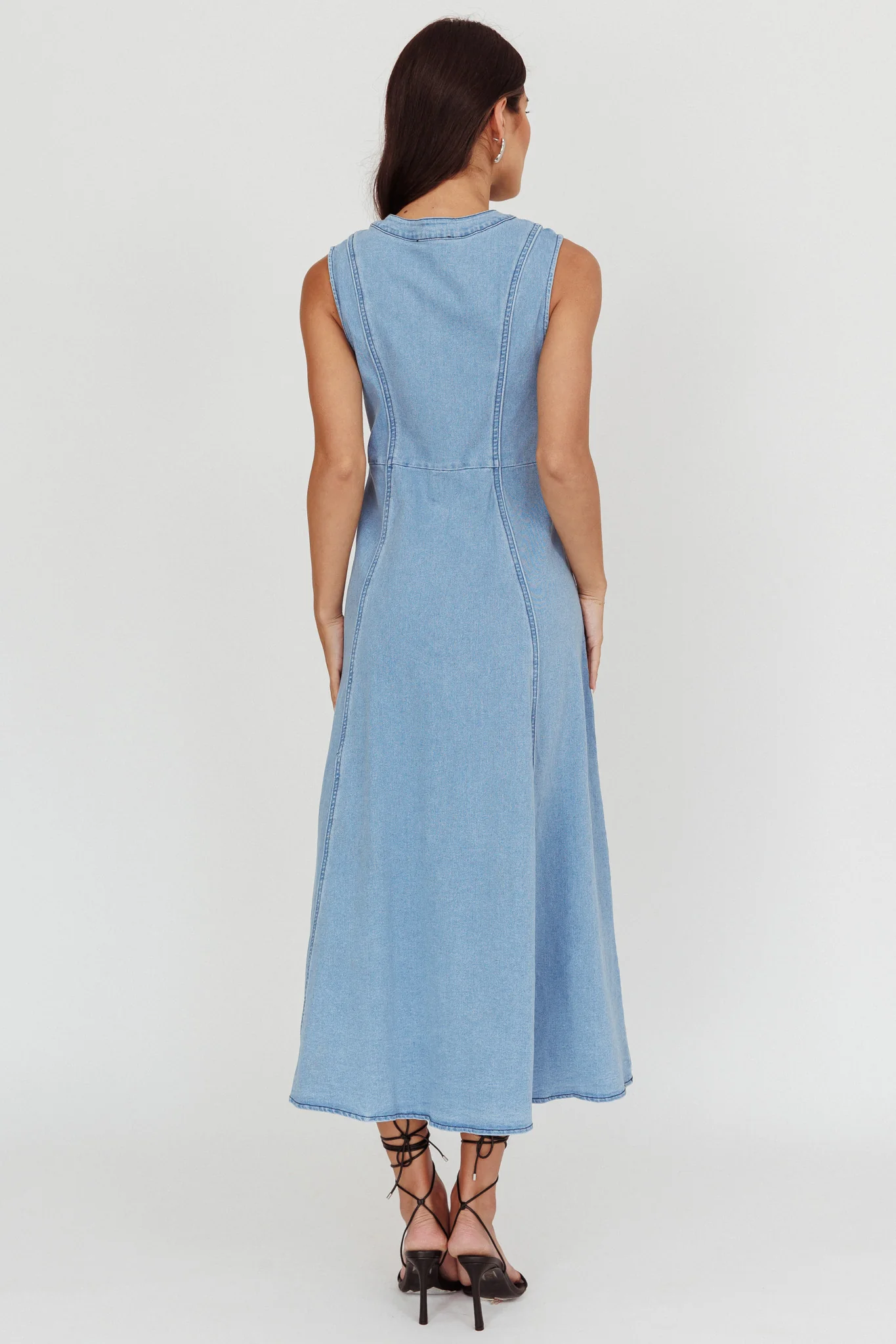 Passionate Flame Sleeveless A-line Midi Dress Denim Blue - Sonourner