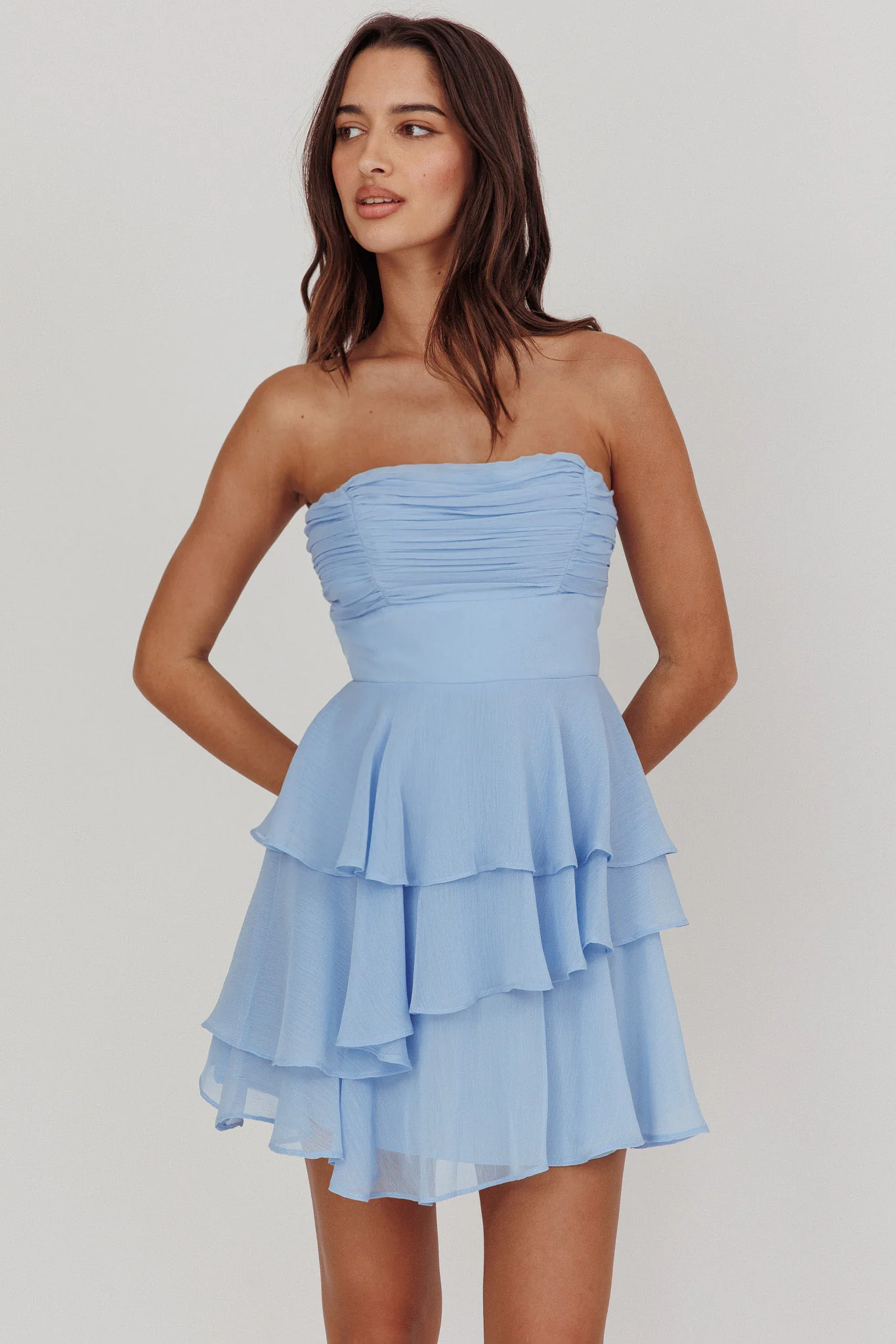 Veda Strapless Ruffle Mini Dress Blue - Sonourner