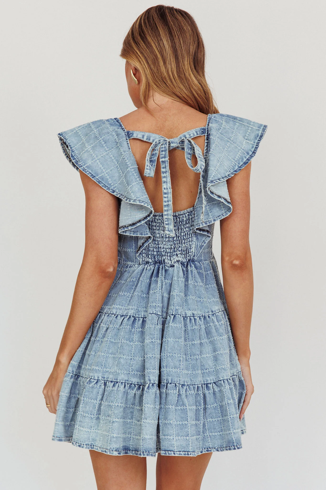 Daffodil Ruffle A-Line Mini Dress Light Blue - Sonourner