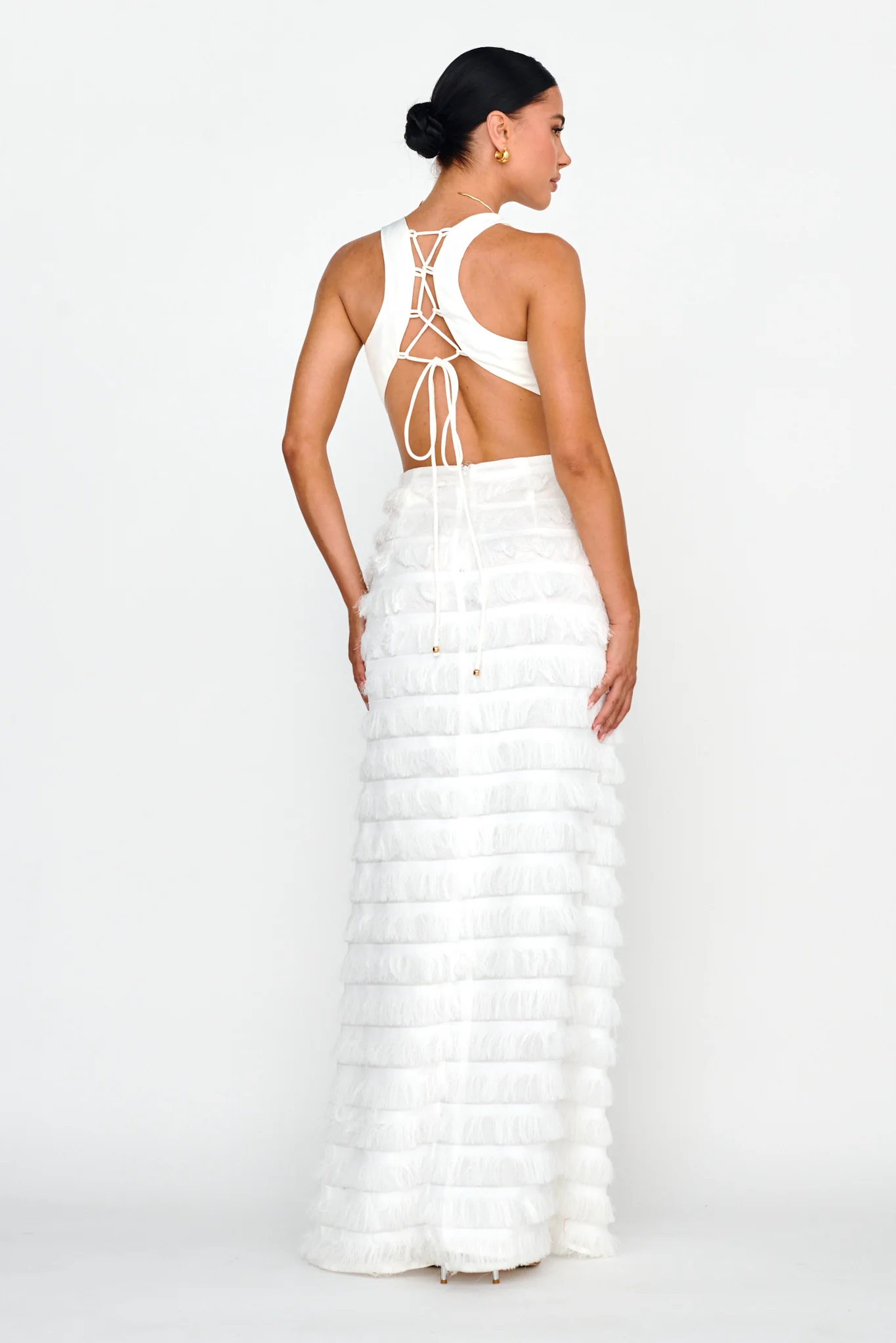 Bold Move Fringe Trim Maxi Dress Ivory - Sonourner