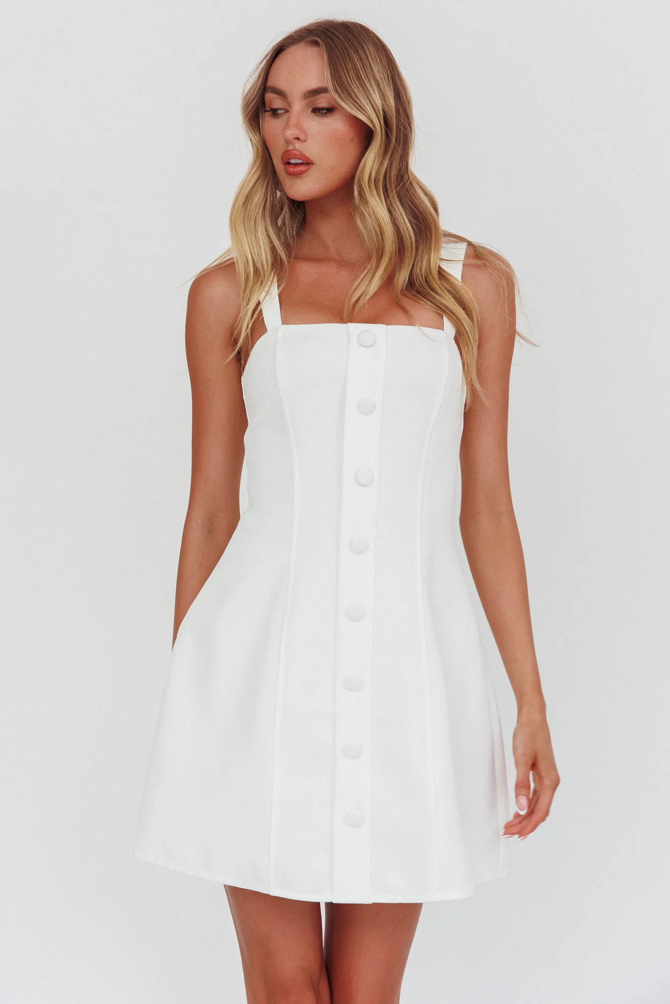 Stealing Sunshine Faux Button Front Mini Dress White - Sonourner