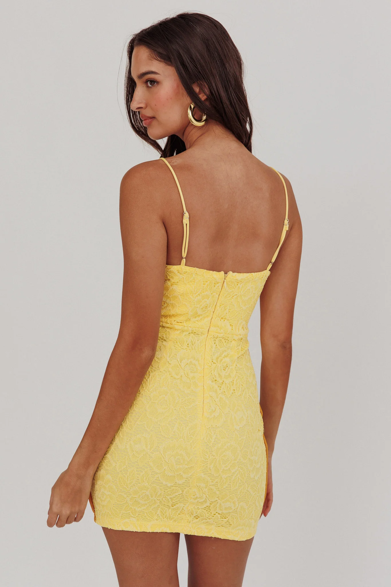 Shenae Piping Trim Mini Dress Lace Yellow - Sonourner