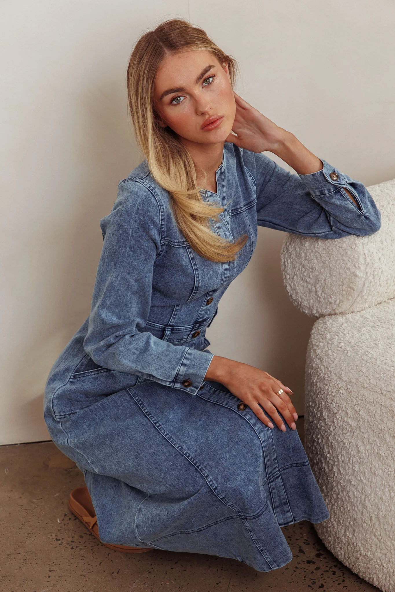 Aspen Love Front Pocket Midi Dress Denim Blue - Sonourner