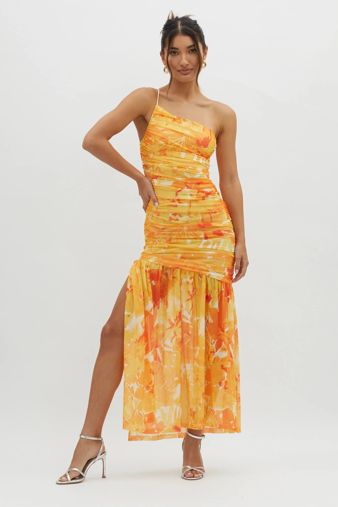 Golden Sun One-Shoulder Ruched Maxi Dress Yellow - Sonourner