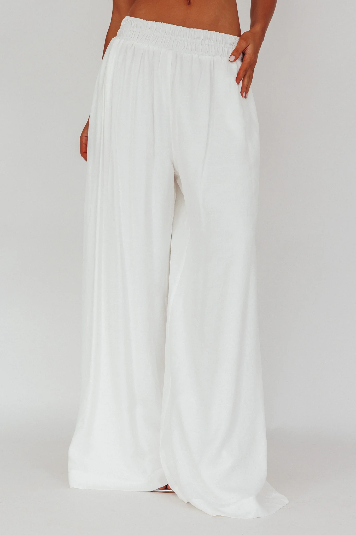Darna Shirred Waist Wide Leg Pants Off White - Sonourner