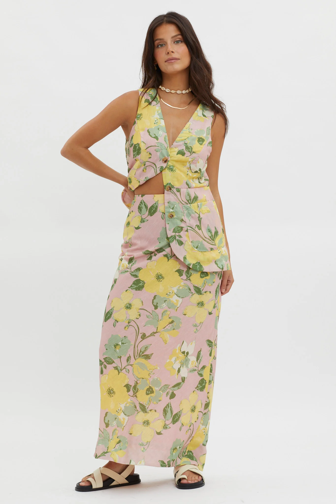 Philomena Midi Skirt Floral Blush - Sonourner