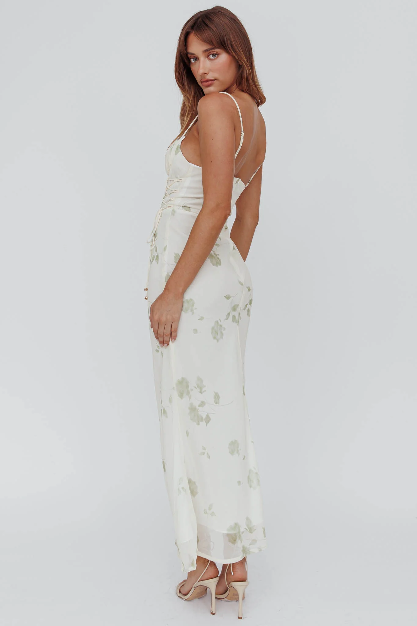 Graziella Laced Corset Midi Dress Floral Green - Sonourner