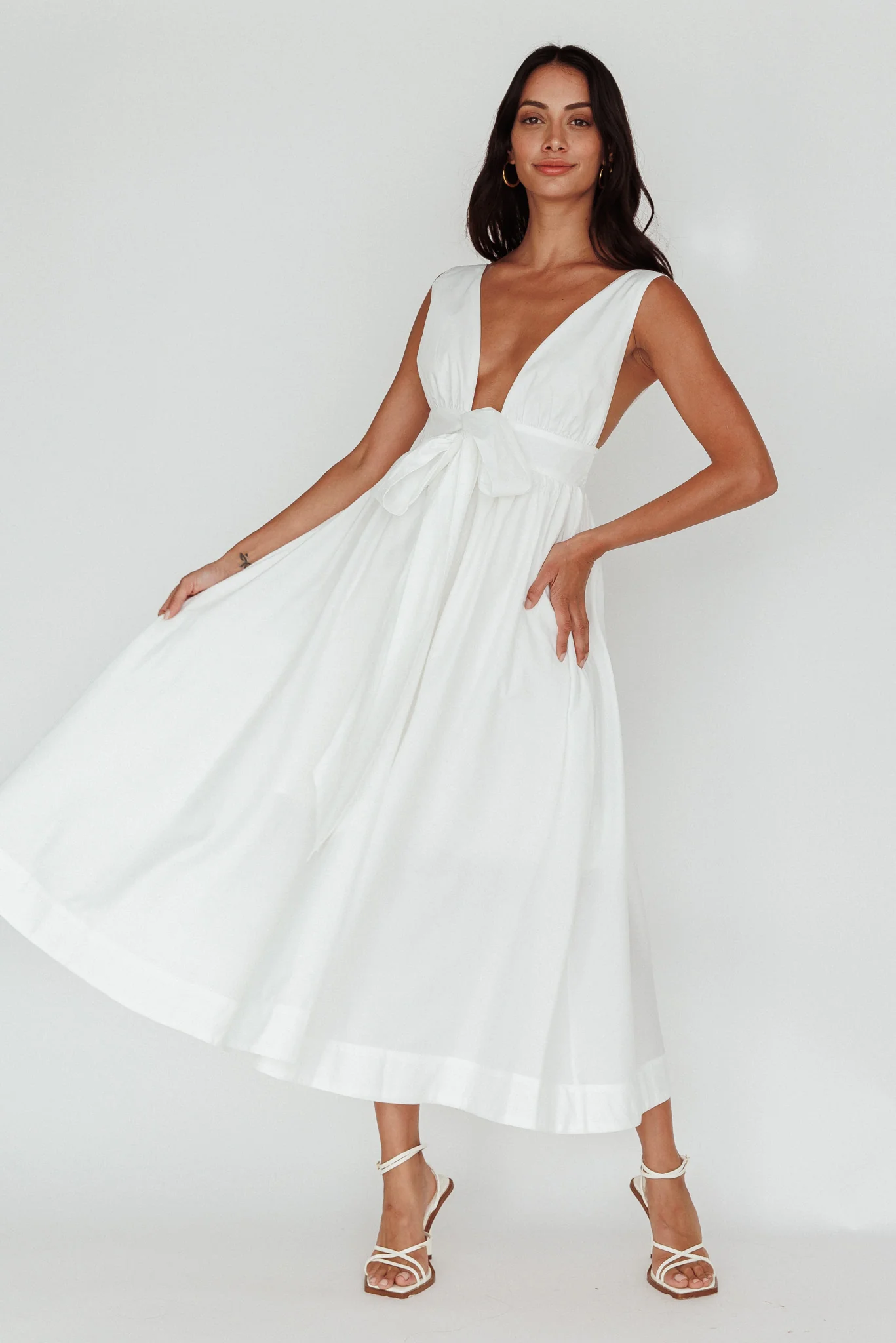 Indira Tied Bust Midi Dress Off White - Sonourner