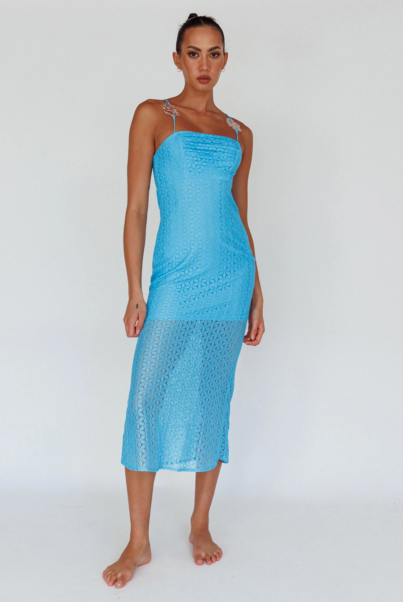 Lazy Daisy Flower Strap Midi Dress Blue - Sonourner