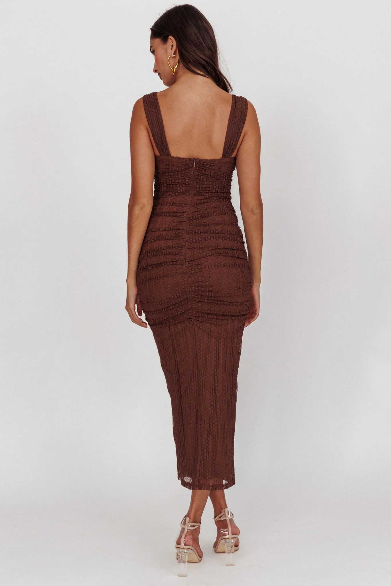 Oliana Embroidered Mesh Midi Dress Chocolate - Sonourner