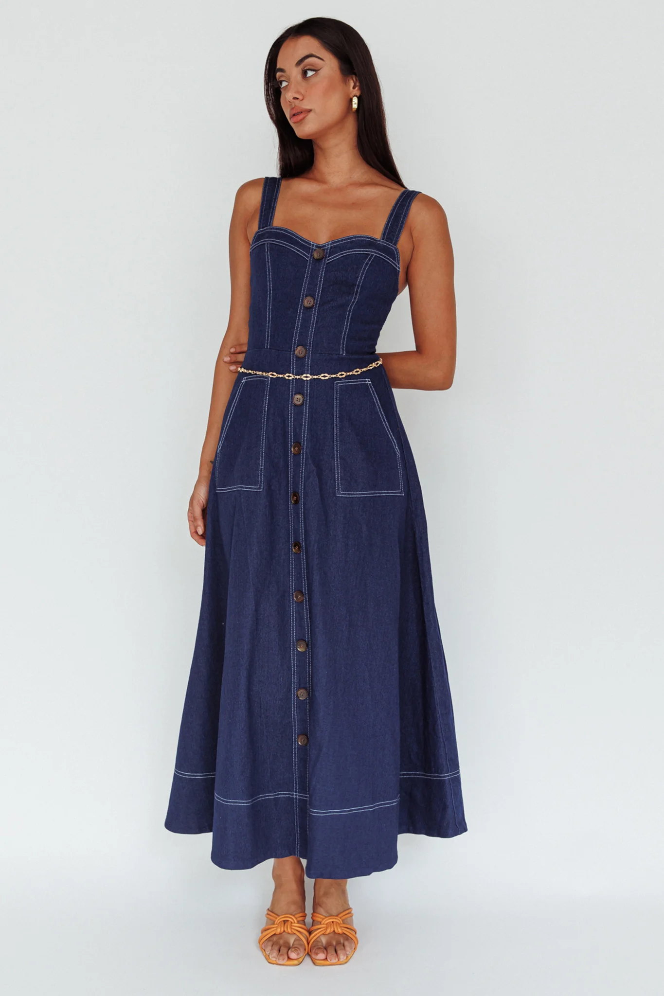 Laureen Pocket Maxi Dress Denim Indigo - Sonourner