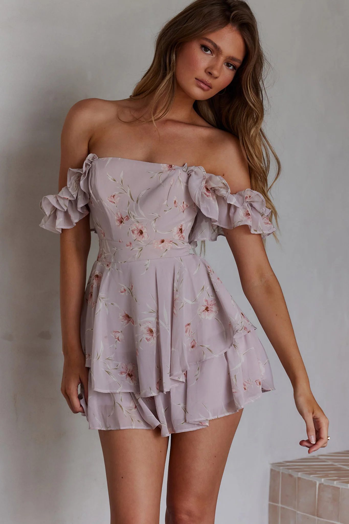 Verona Off-Shoulder Romper Floral Print Pink - Sonourner