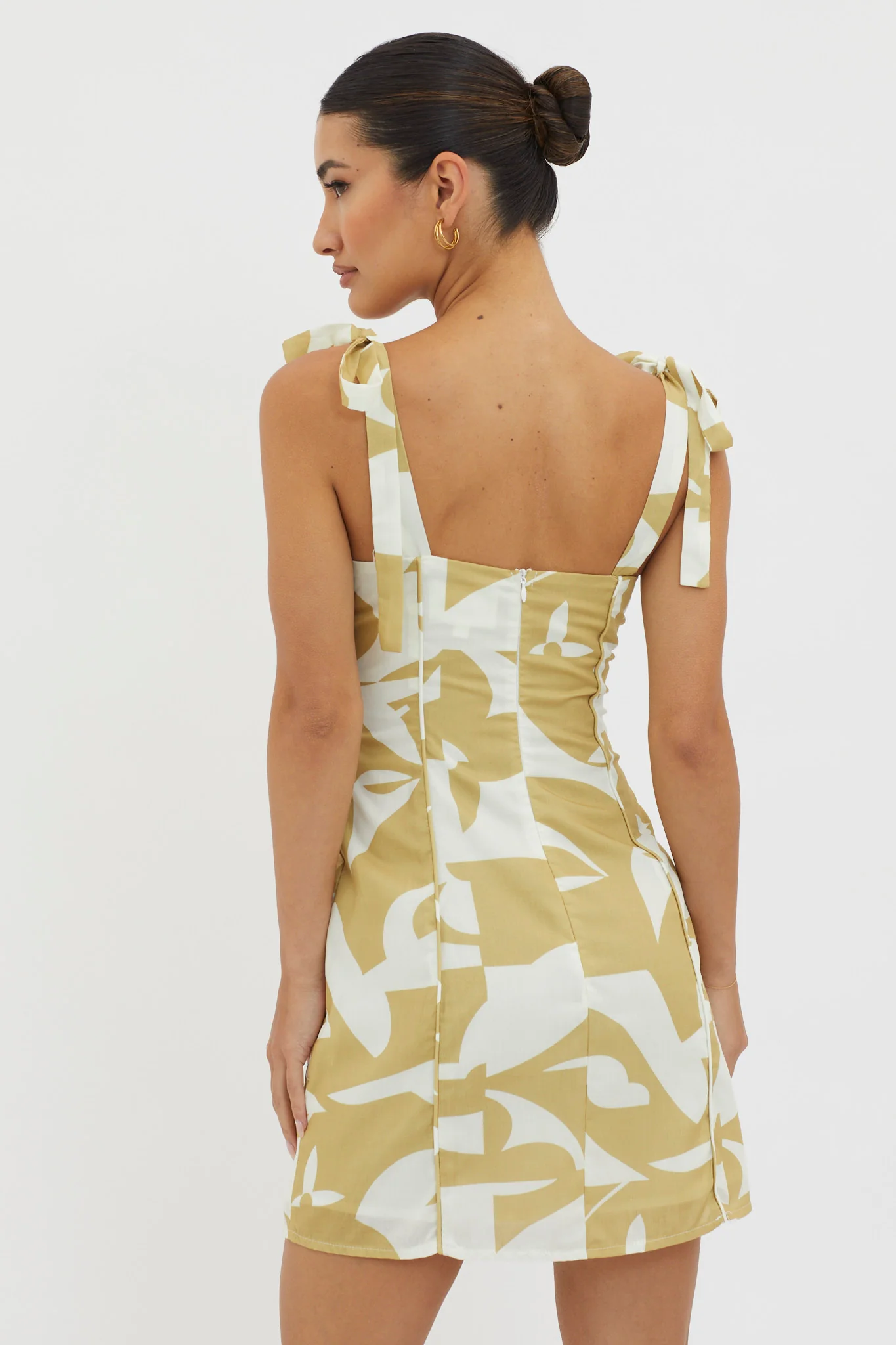 Harrison Tied Shoulder Mini Dress Print Yellow - Sonourner