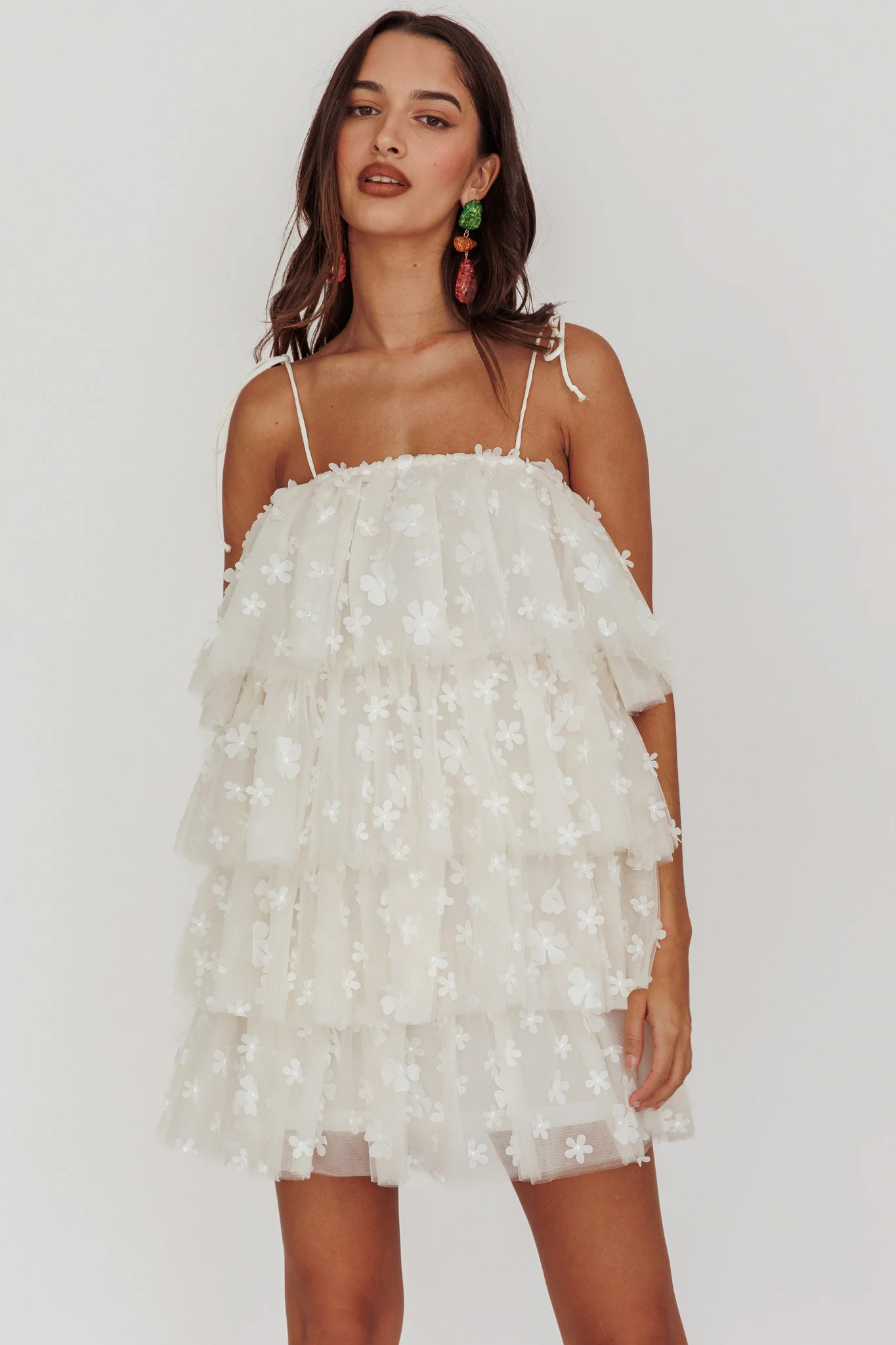 Tomorrow Tiered Ruffle Mini Dress Cream - Sonourner