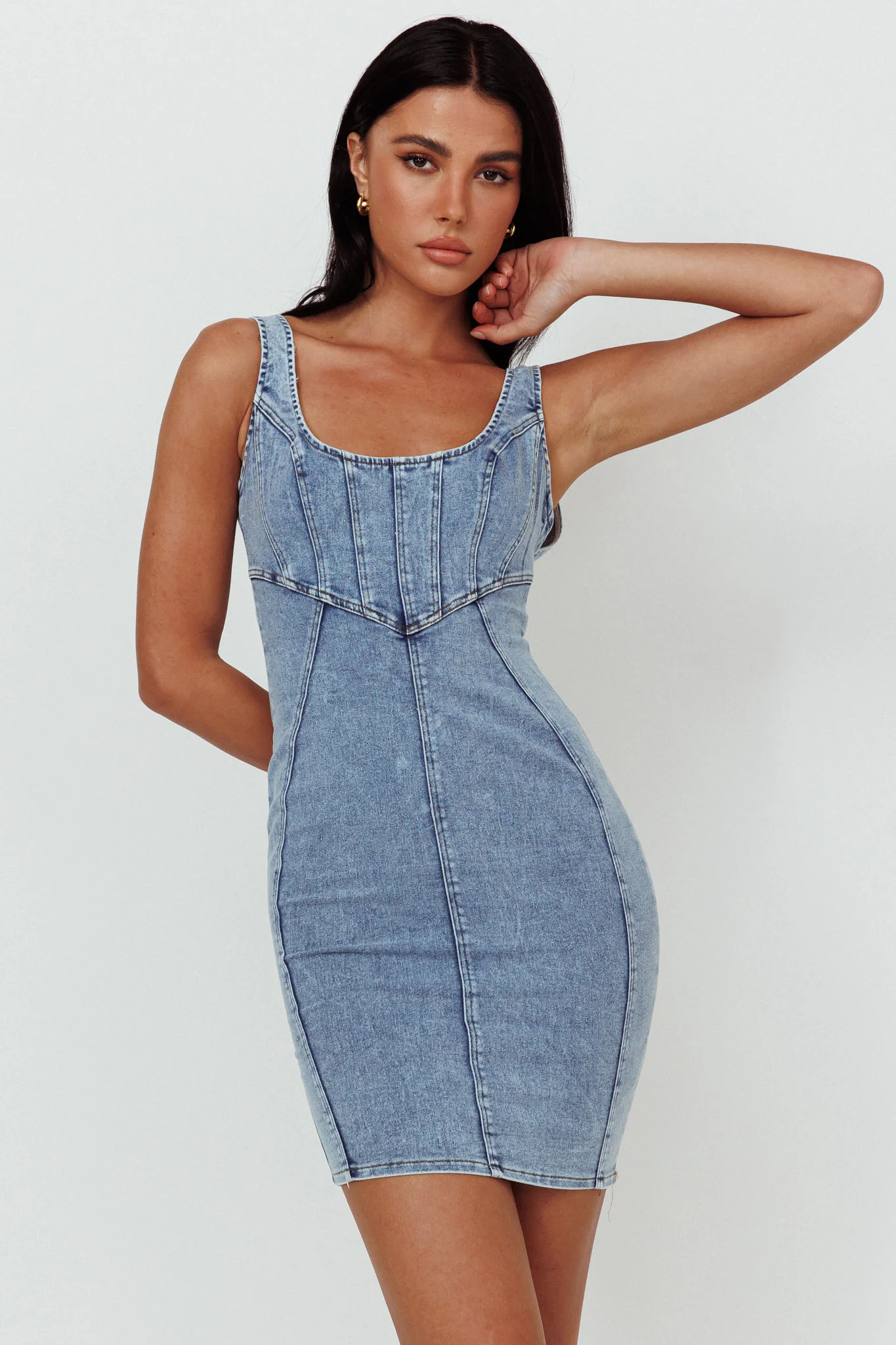 Laramy Low Back Mini Dress Washed Blue - Sonourner