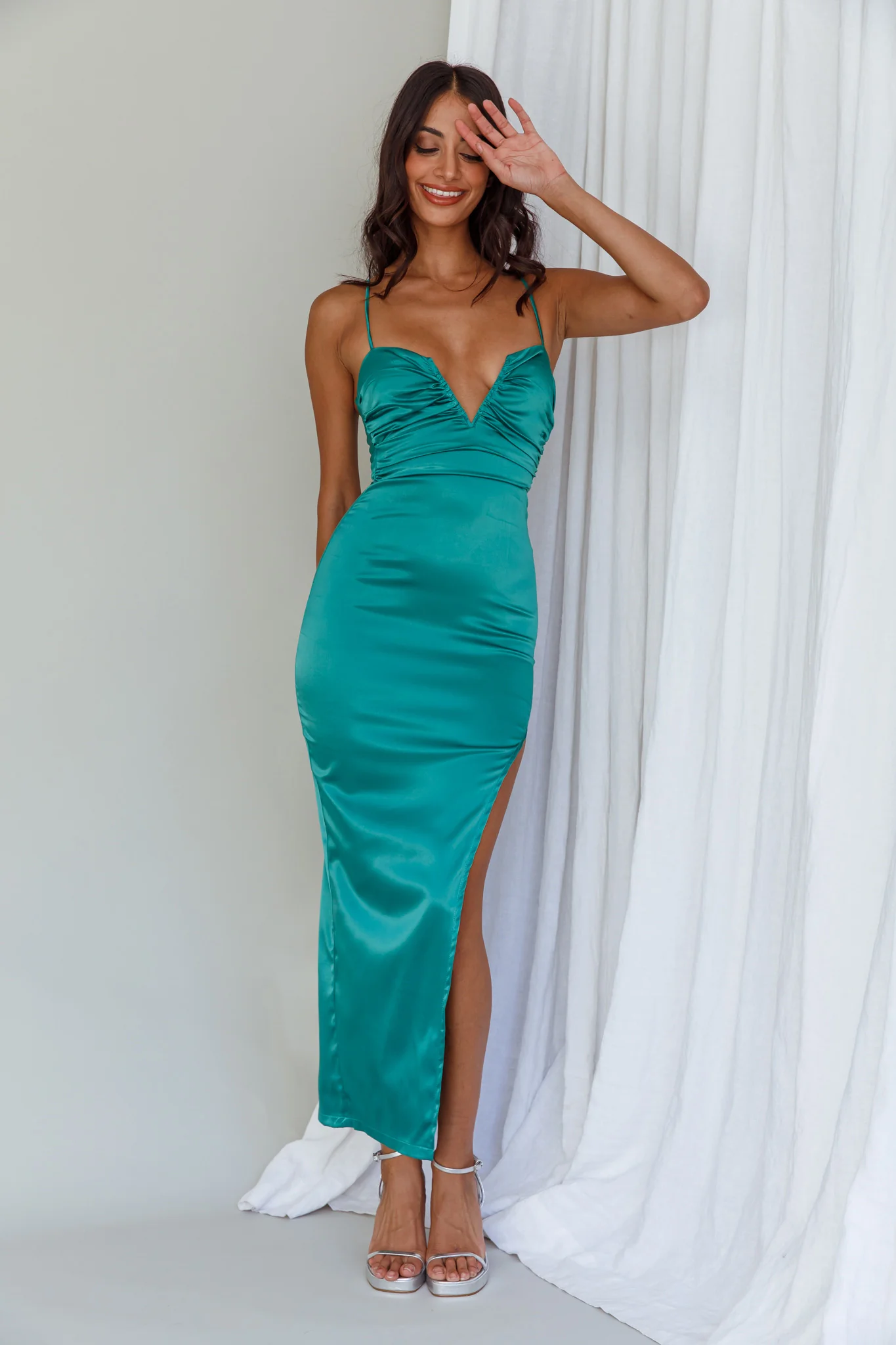 Dancing In September Thigh Split Dress Green - Sonourner