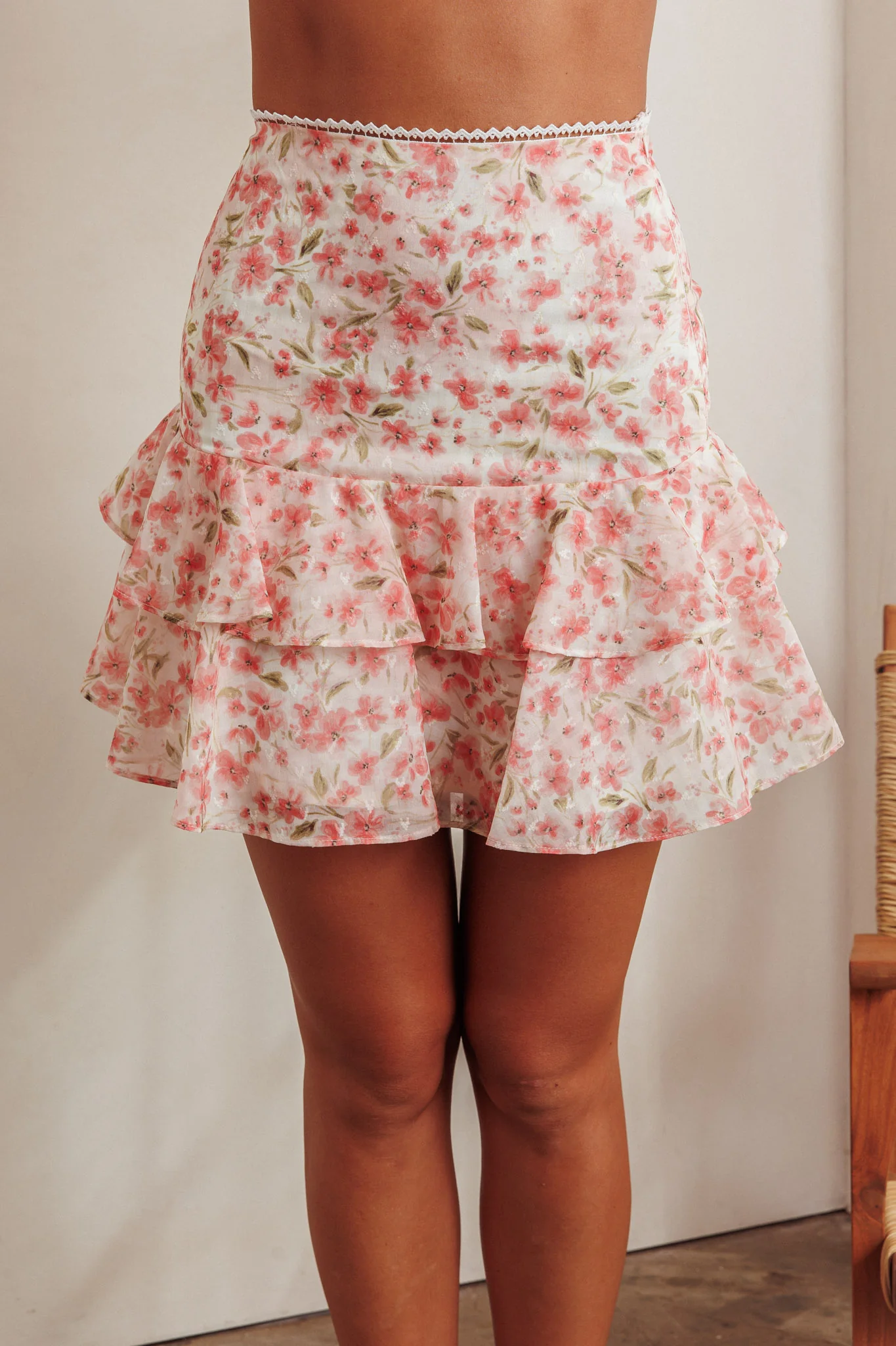 Loveletters High Waist Ruffle Mini Skirt Floral Pink - Sonourner