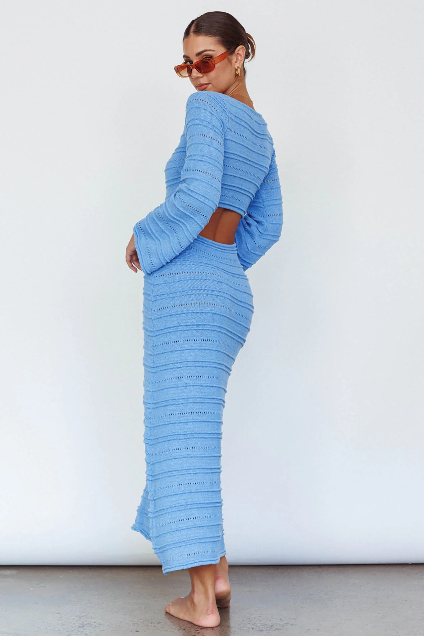 Meredith Long Sleeve Cut-Out Maxi Dress Blue - Sonourner